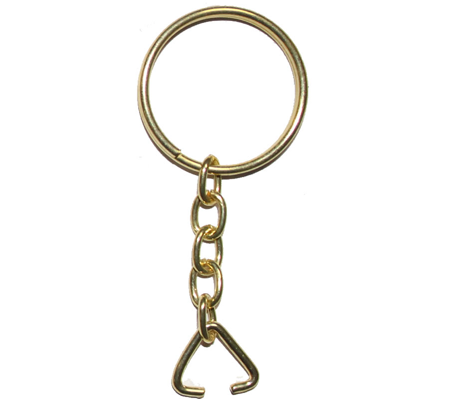 Anahtarlık Halkası, Halka + Zincir + Üçgen, 24mm, Altın, Sarı, 10