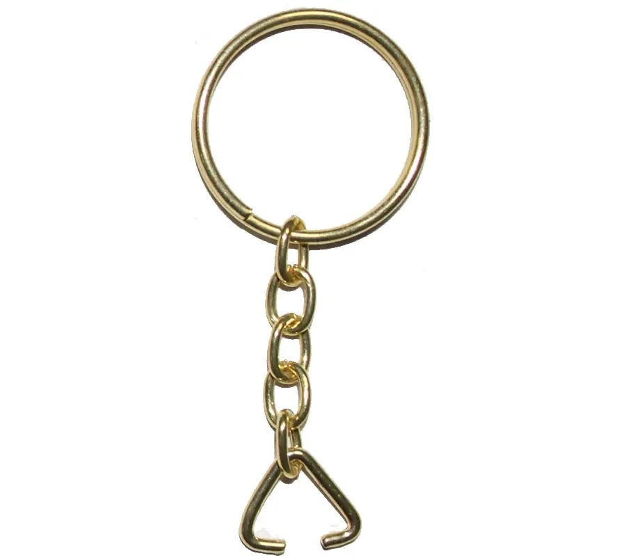 Anahtarlık Halkası, Halka + Zincir + Üçgen, 24mm, Altın, Sarı, 1 Adet Anahtarlık Halkası, Halka + Zincir + Üçgen, 24mm, Altın, Sarı, 1 Adet