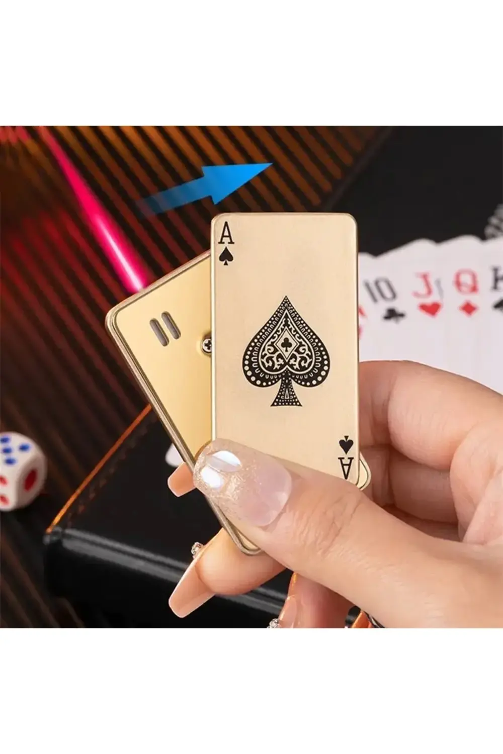 Anahtarlık Poker Tasarim Jet Alev Oyun Karti Rüzgar Geçirmez Çakm