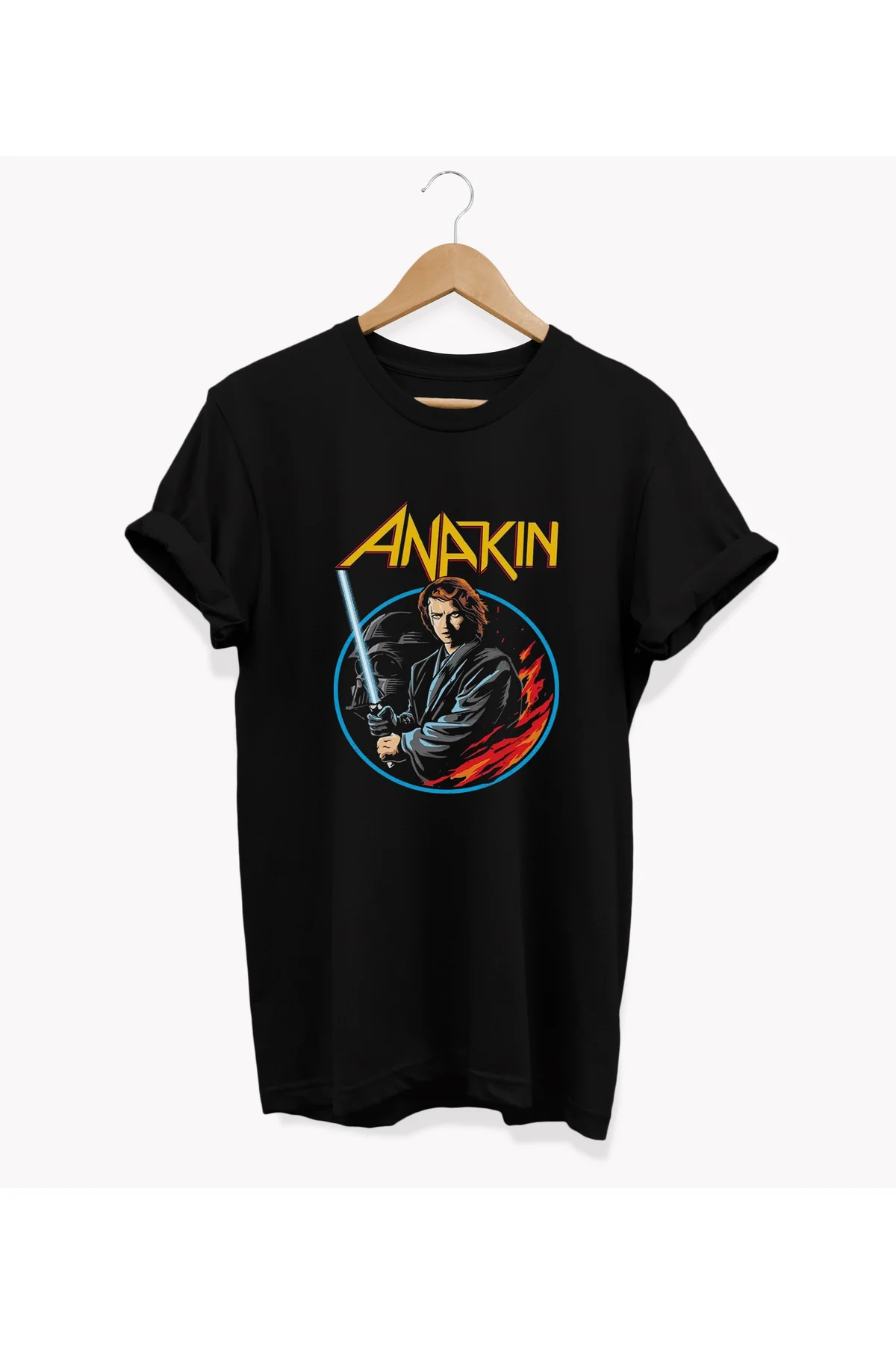 , Anakin Baskılı, %100 Pamuk, Bisiklet Yaka, Basic T-shirt, Normal Beden Tişört