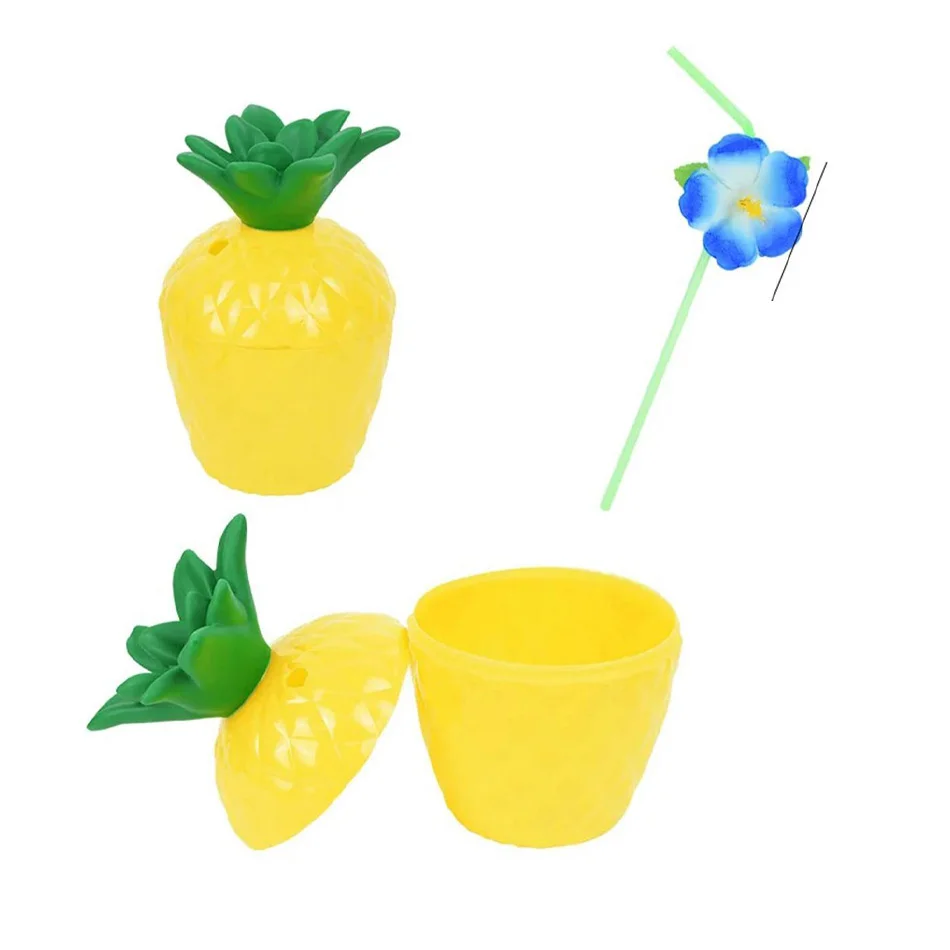 Ananas Hawaii Luau Aloha Pipetli İçecek Kabı Bardak 10x13 cm 1 Ad