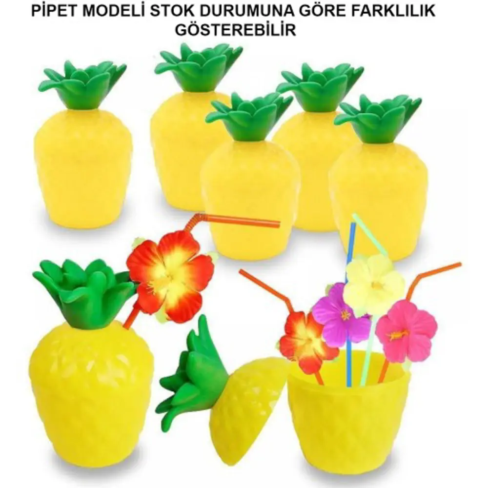 Ananas Hawaii Luau Aloha Pipetli İçecek Kabı Bardak 10x13 cm 1 Ad