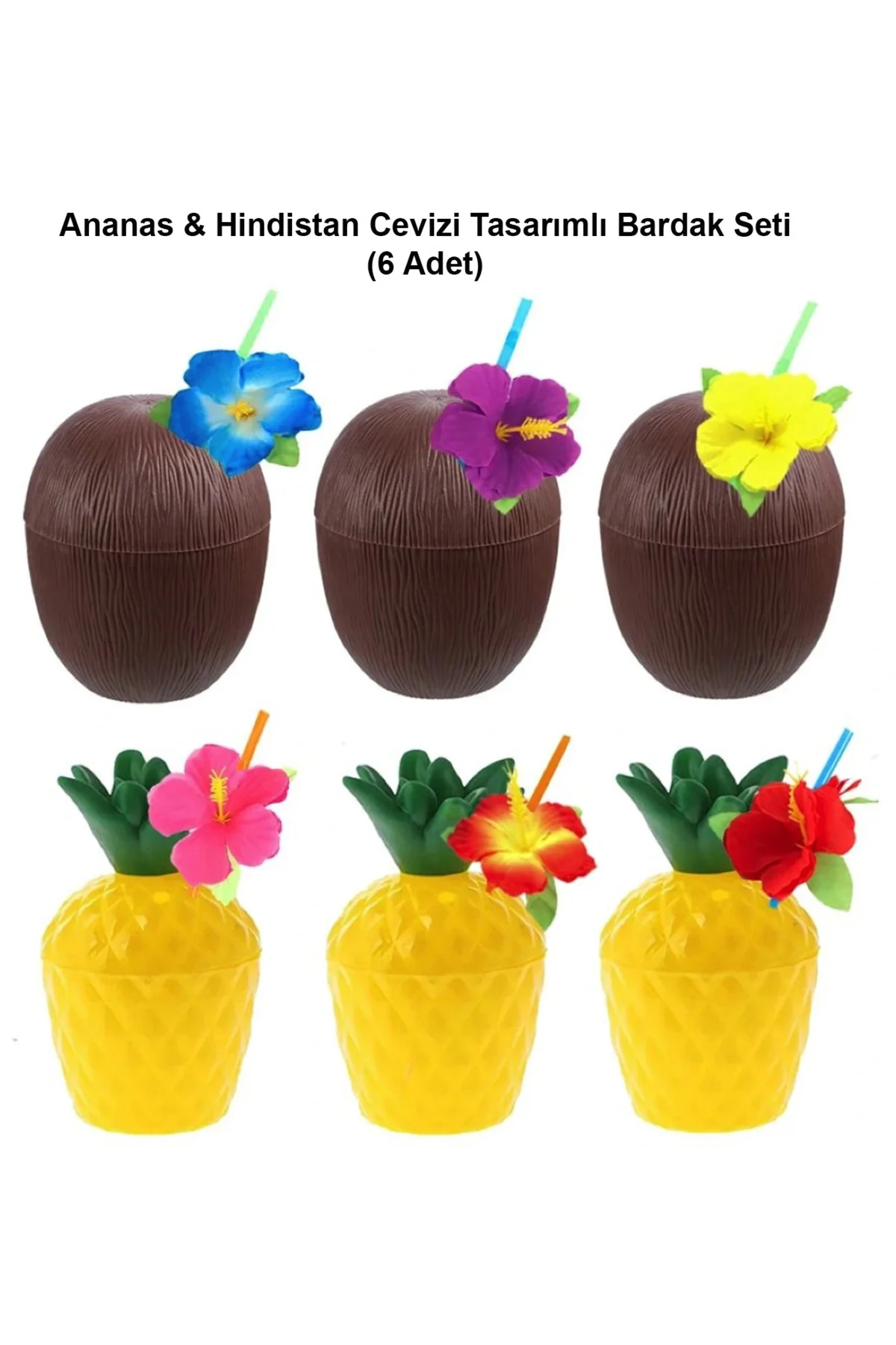 Ananas & Hindistan Cevizi Tasarımlı Pipetli Bardak Seti (6 Adet) Ananas & Hindistan Cevizi Tasarımlı Pipetli Bardak Seti (6 Adet)