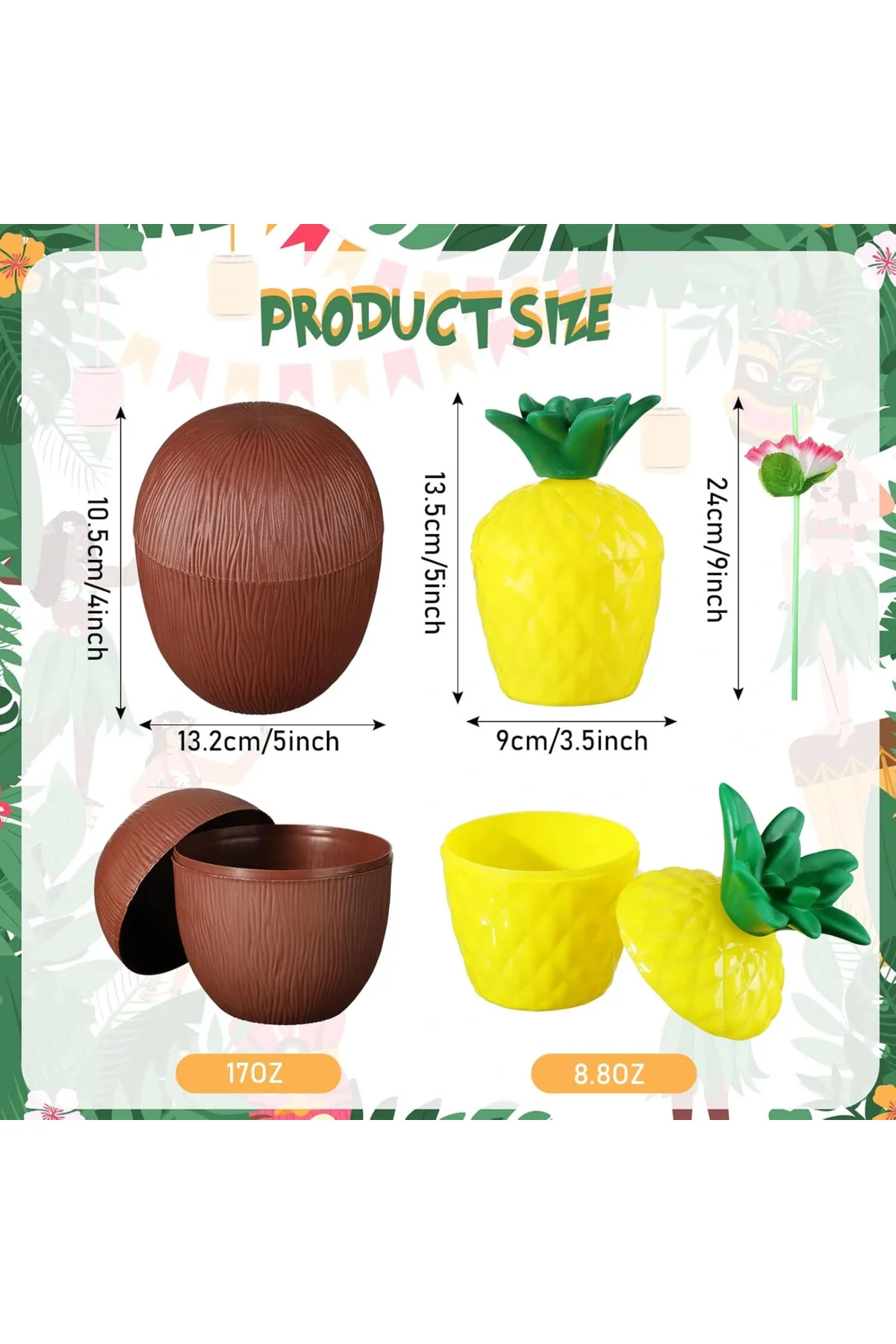 Ananas & Hindistan Cevizi Tasarımlı Pipetli Bardak Seti (6 Adet) Ananas & Hindistan Cevizi Tasarımlı Pipetli Bardak Seti (6 Adet) - Görsel 2