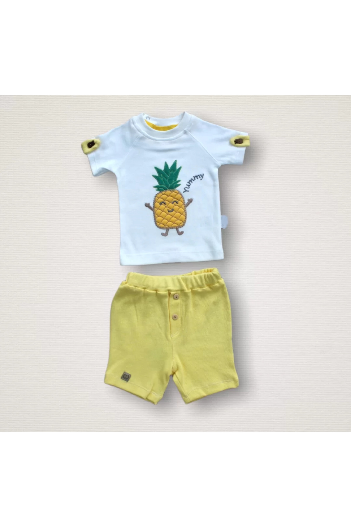 Hobicity Ananas Nakışlı Kısa Kollu Sweatli Şortlu 2Li Kız-Erkek Bebek Takı