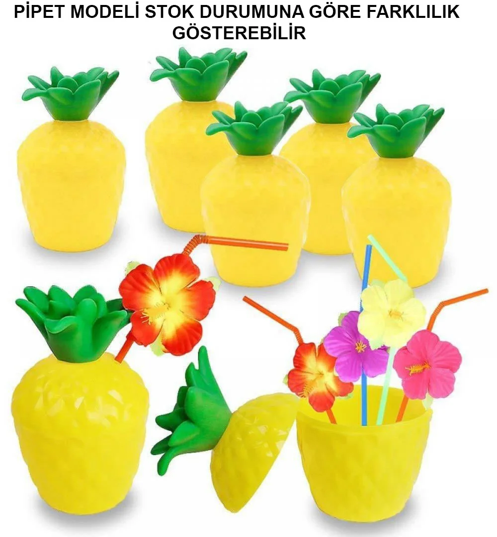 Ananas Pipetli İçecek Kabı – Hawaii Tropikal Yaz Bardak 10x13 cm