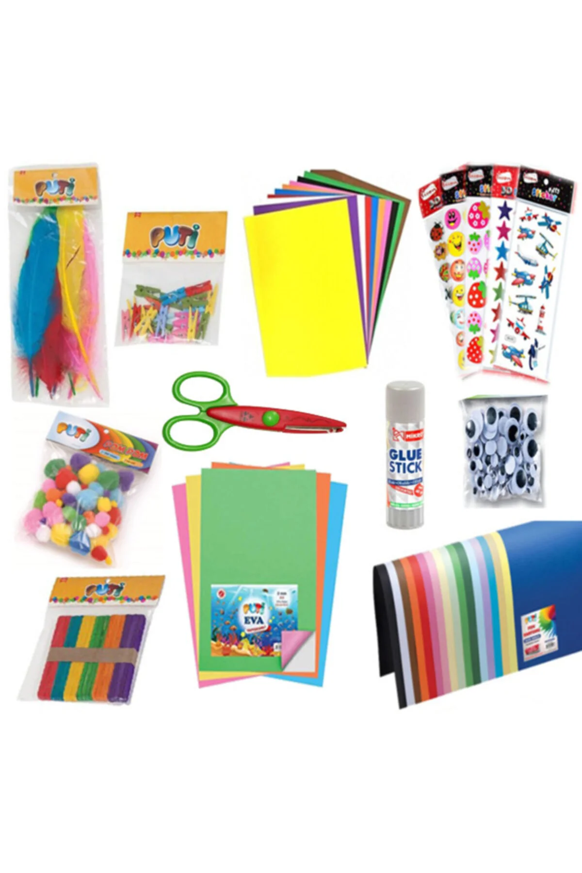 Anaokulu Etkinlik Set-sticker,tüy,mandal,makas,eva,fon Kartonu,el