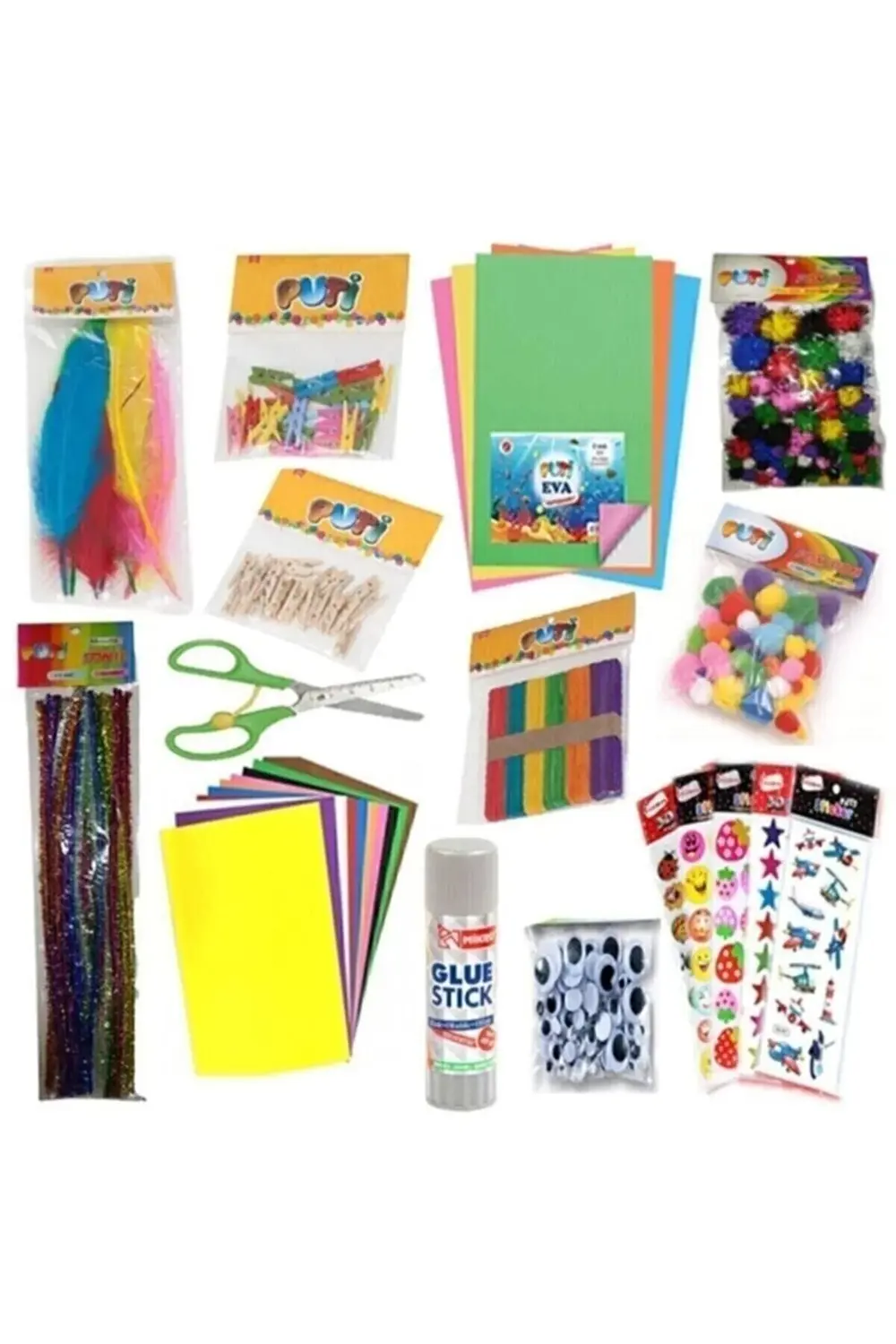 Anaokulu Etkinlik Seti-renkli Tüy,mandal,eva,ponpon,makas,renkli