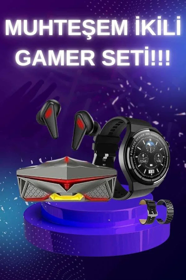 ANC Özellikli Bluetooth Kulaklık & AMOLED Ekran Akıllı Saat - Uyku Takibi, Nabız Ölçer, RGB LED Gaming Kulaklık