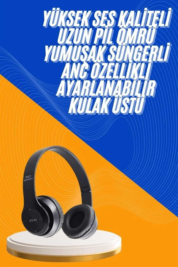 ANC Özellikli Bluetooth 5.0 Kablosuz Kulaklık - Kulak Üstü Ayarlanabilir Siyah