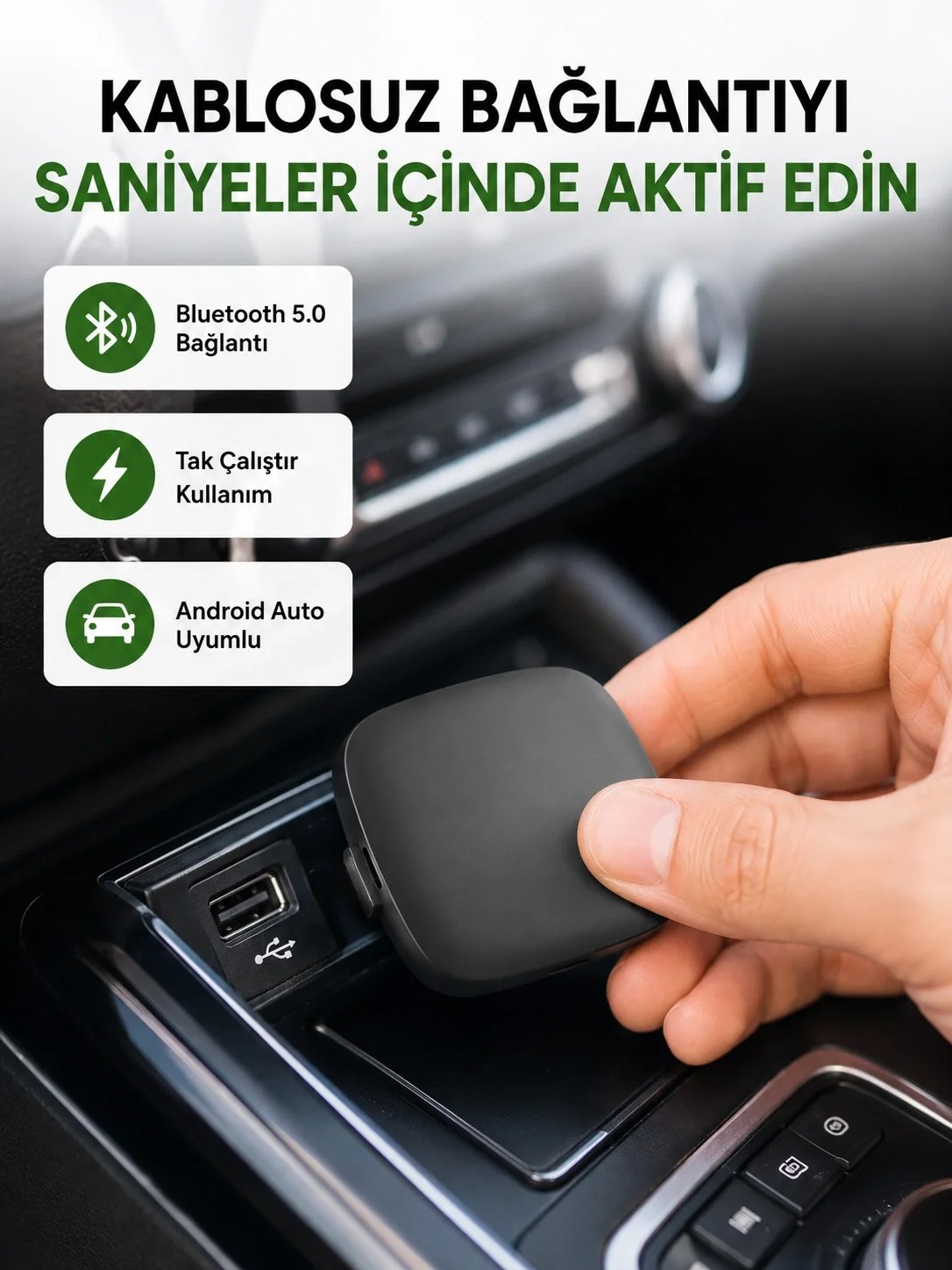 Android Auto Kablosuz Adaptör Bluetooth 5.0 ve 5.8GHz WiFi Destekli Yeni Nesil
