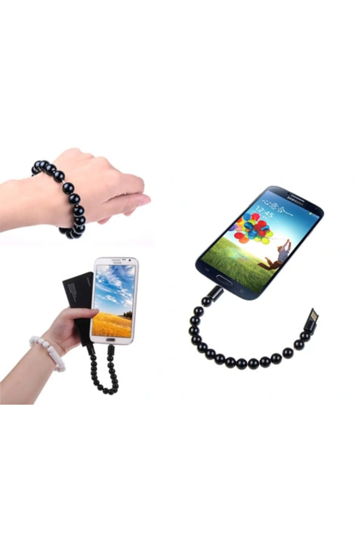 Android Boncuk Tasarımlı Bileklik Şeklinde Şarj Data Kablosu