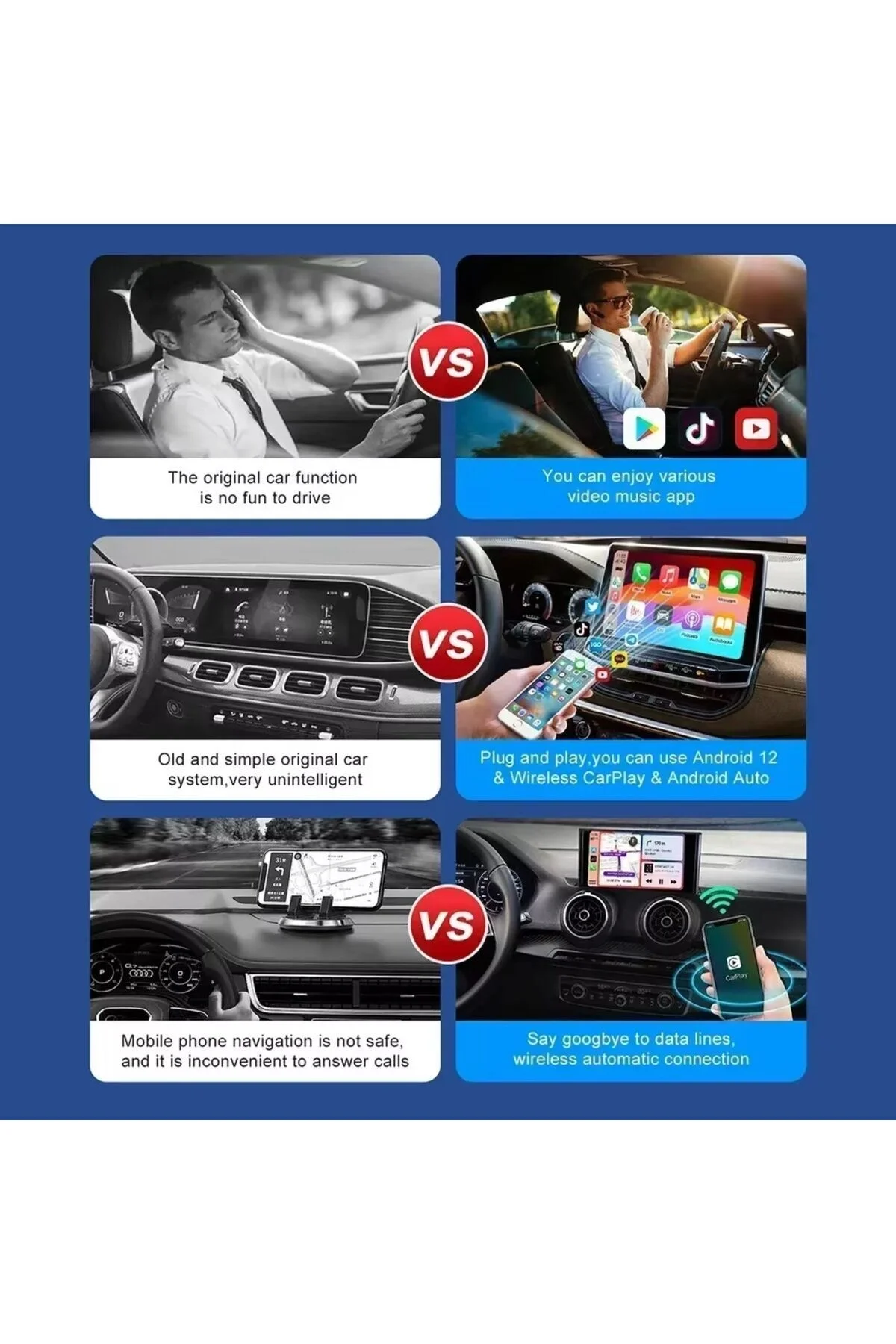 Android İşletim Sistemli, 32GB Hafızalı, Kablosuz CarPlay Destekli Akıllı Multimedya Kutusu