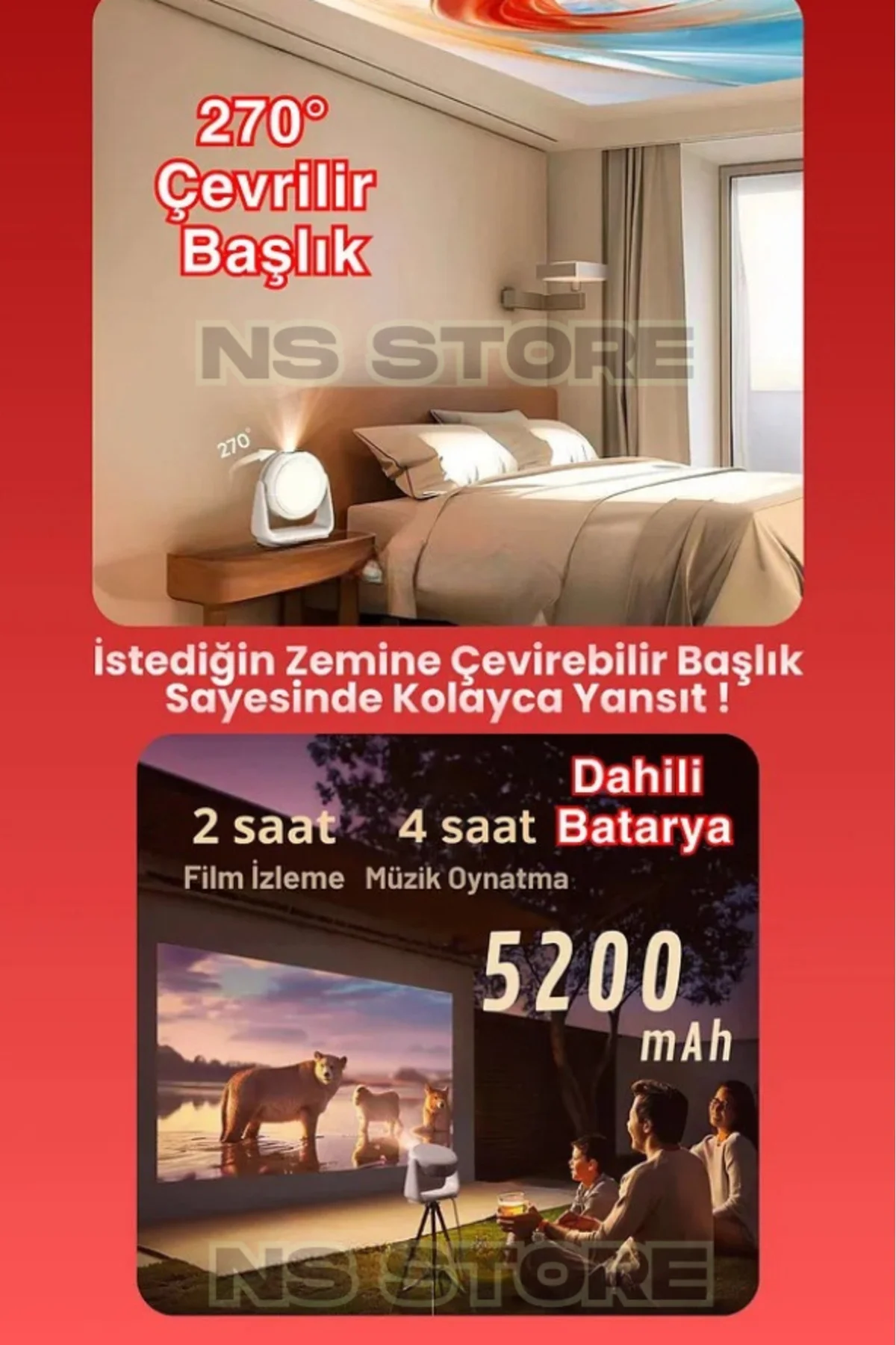 Android İşletim Sistemli, 4K Destekli 1080P Çözünürlükte Taşınabilir LED Projektör