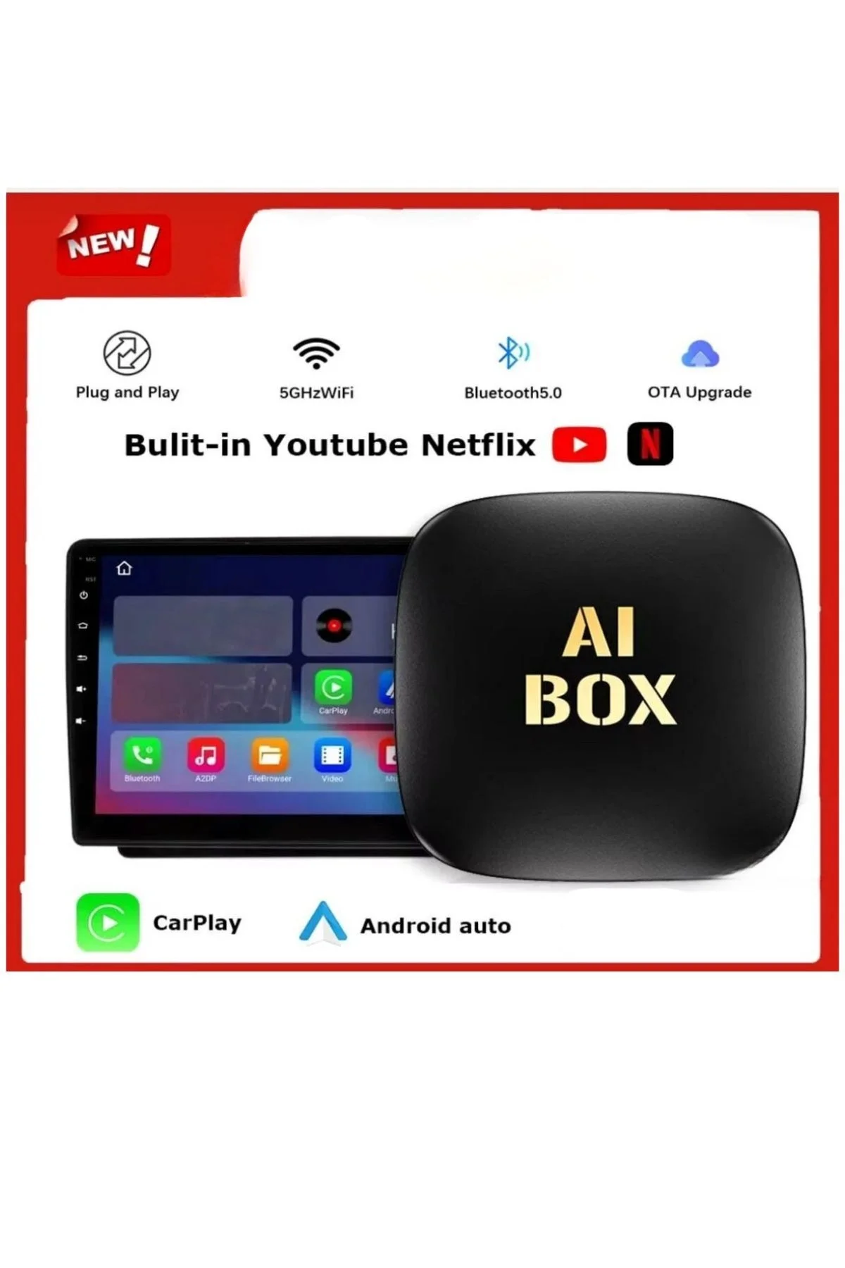Android İşletim Sistemli, 32GB Hafızalı, Kablosuz CarPlay Destekli Akıllı Multimedya Kutusu