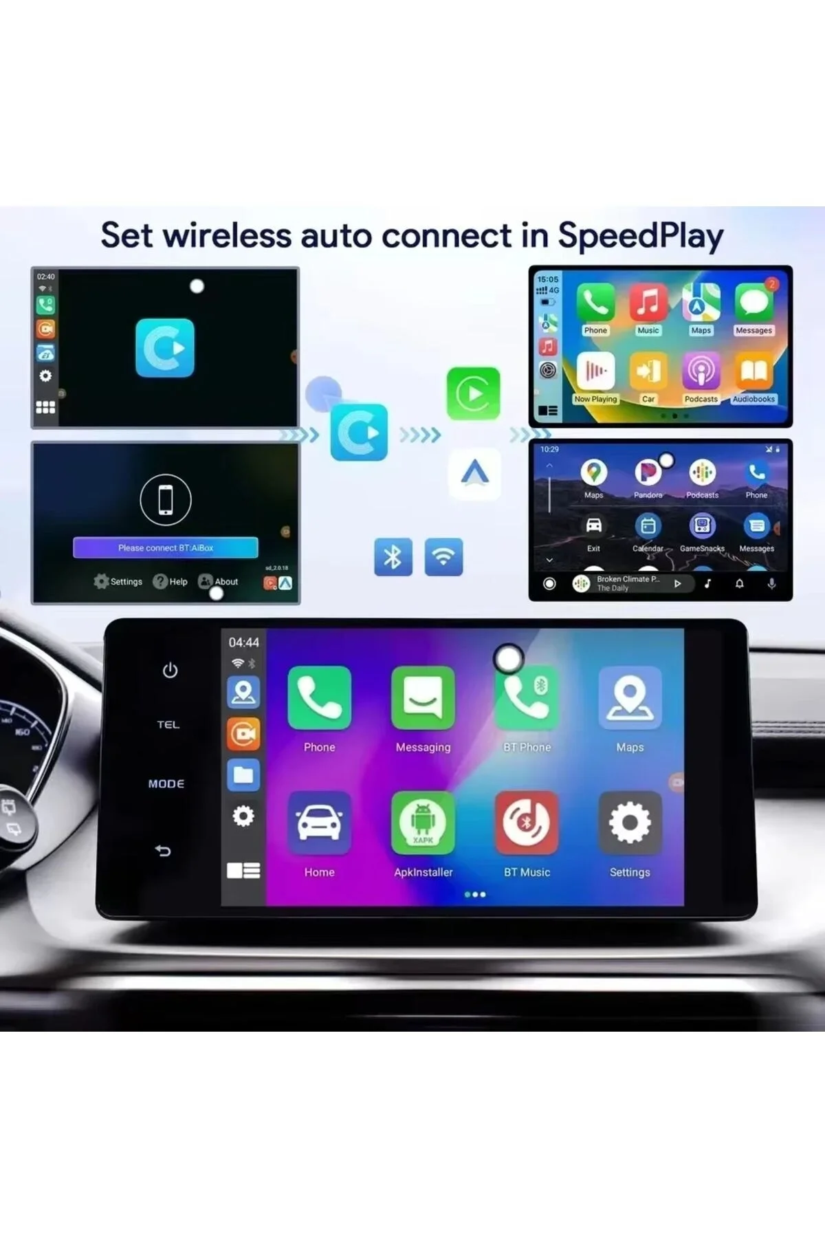 Android İşletim Sistemli, 32GB Hafızalı, Kablosuz CarPlay Destekli Akıllı Multimedya Kutusu