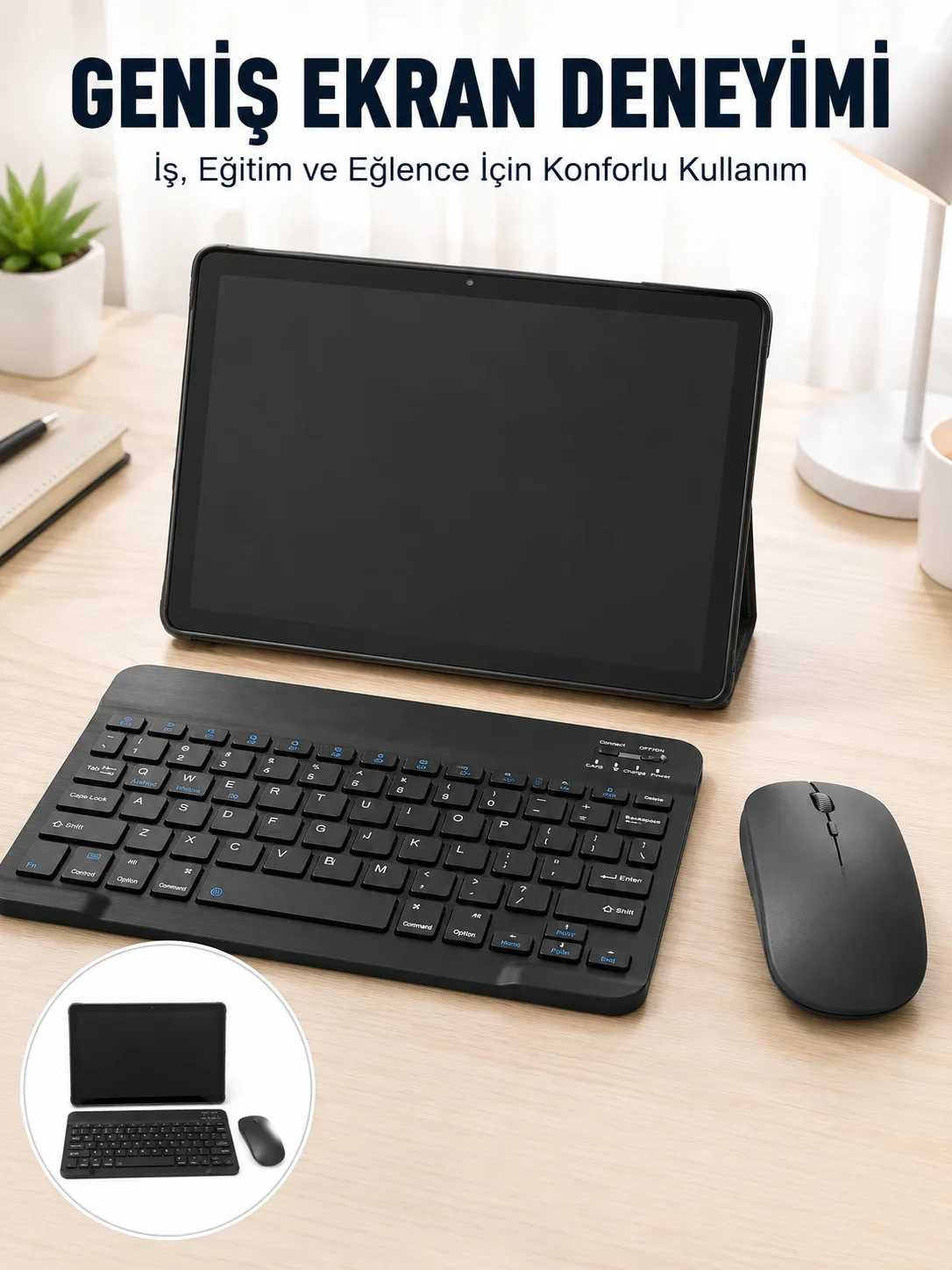 Android İşletim Sistemli SIM Kart Girişli Tablet Bluetooth Klavye Mouse Seti Mobil İnternet Destekli