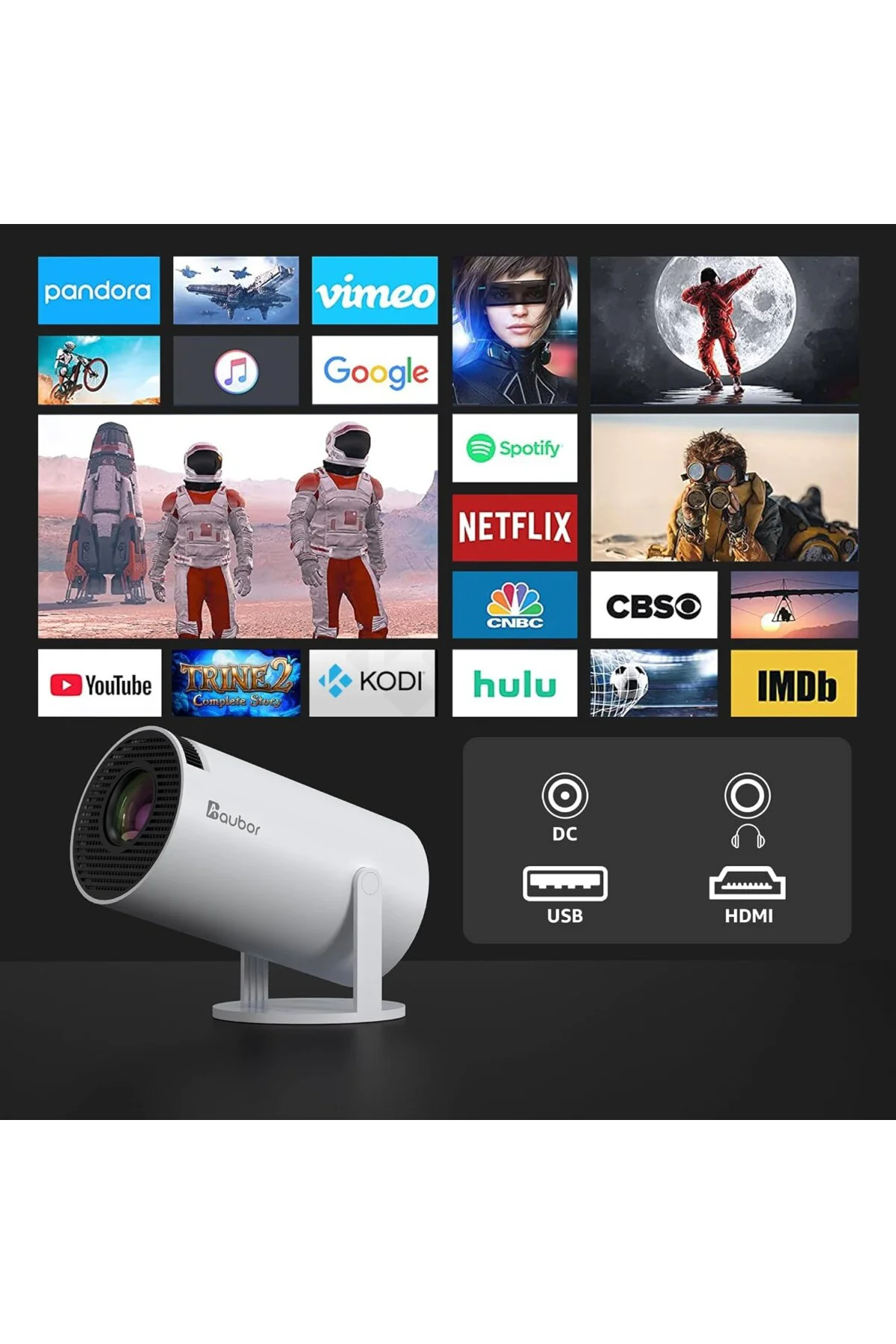 Android TV 11.0 ile Akıllı Projektör, 5G WiFi ve Bluetooth ile 1080P Taşınabilir Proj