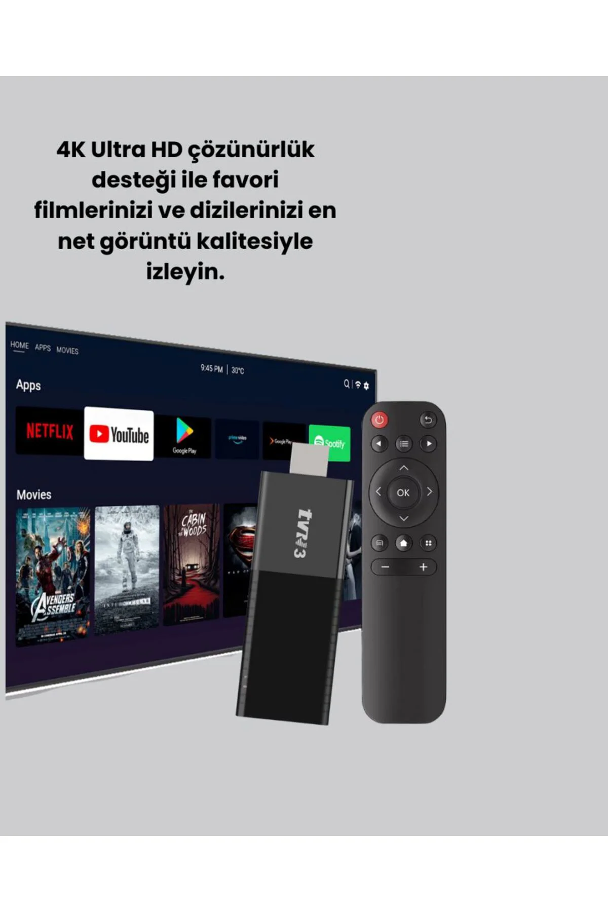 Android TV Stick 4K Ultra HD Görüntü Destekli