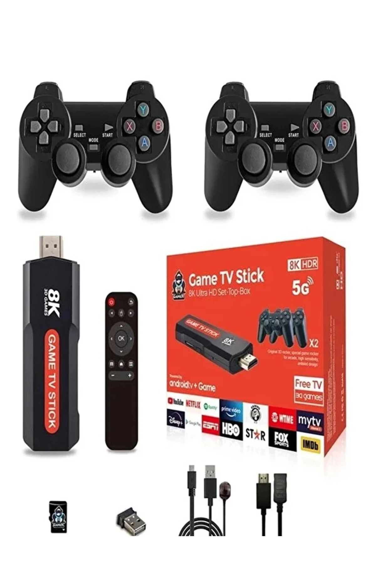 Android TV uyumlu retro oyun konsolu 2 kollu Bluetooth destekli çok renkli - Elektronik