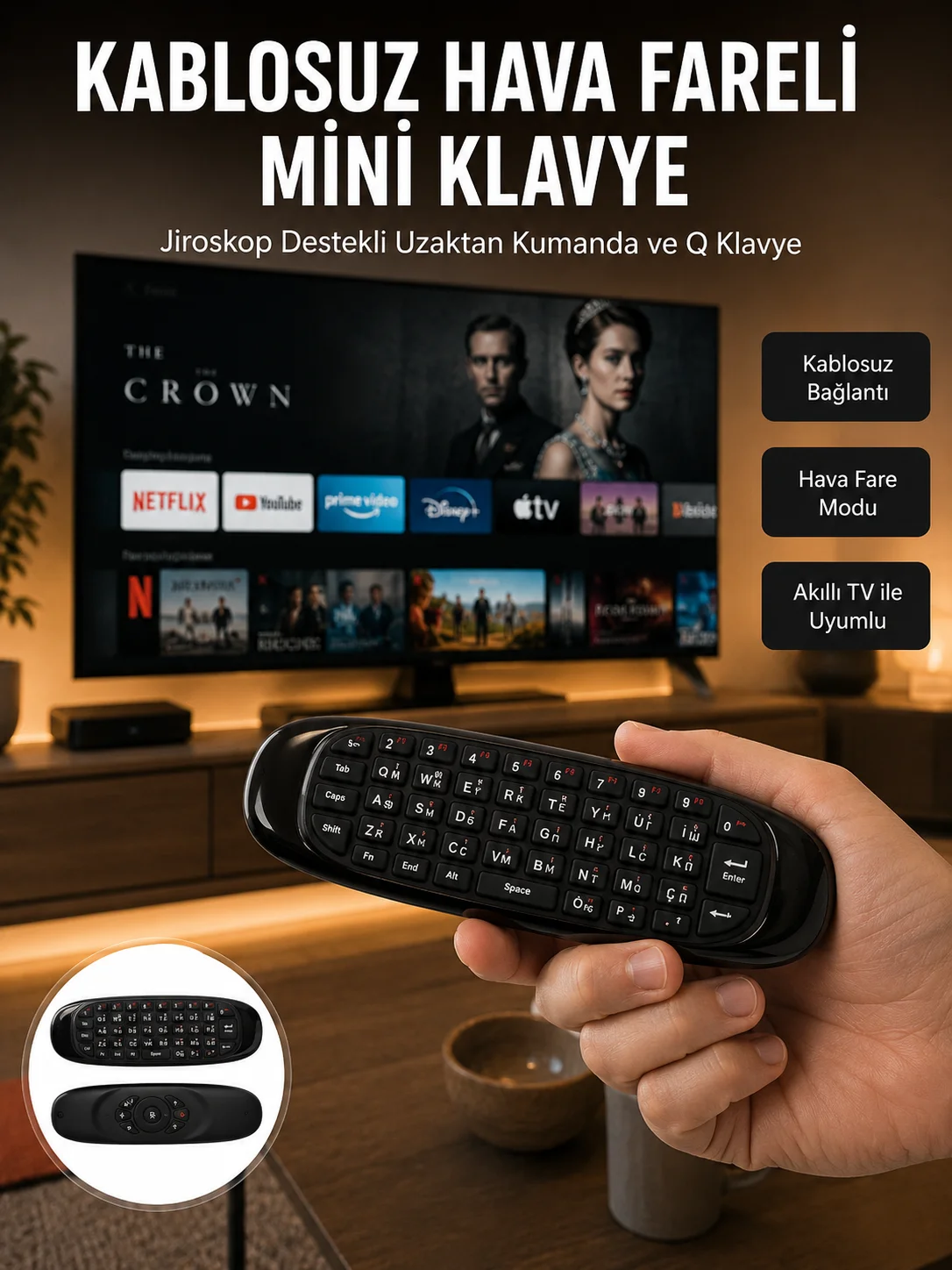 Android TV ve PC Uyumlu Kablosuz Hava Fareli Kumanda