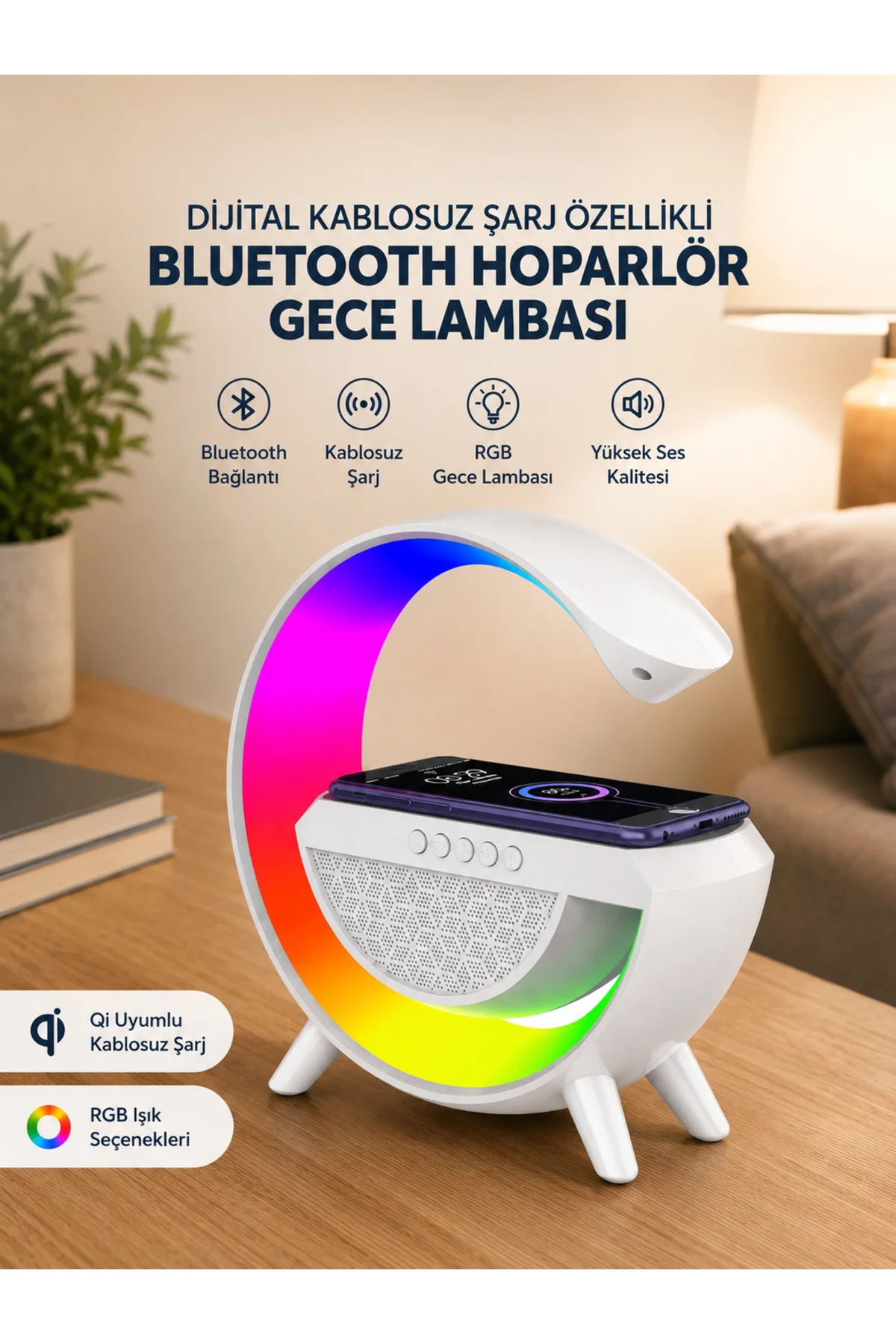 Android Uyumlu Akıllı Bluetooth Hoparlör Kablosuz Şarj Cihazı Standı