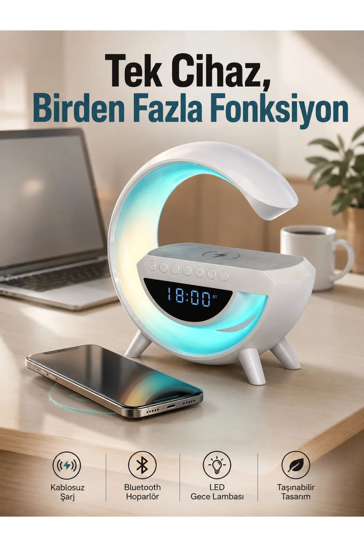 Android Uyumlu Akıllı Bluetooth Hoparlör Kablosuz Şarj Cihazı Standı Android Uyumlu Akıllı Bluetooth Hoparlör Kablosuz Şarj Cihazı Standı