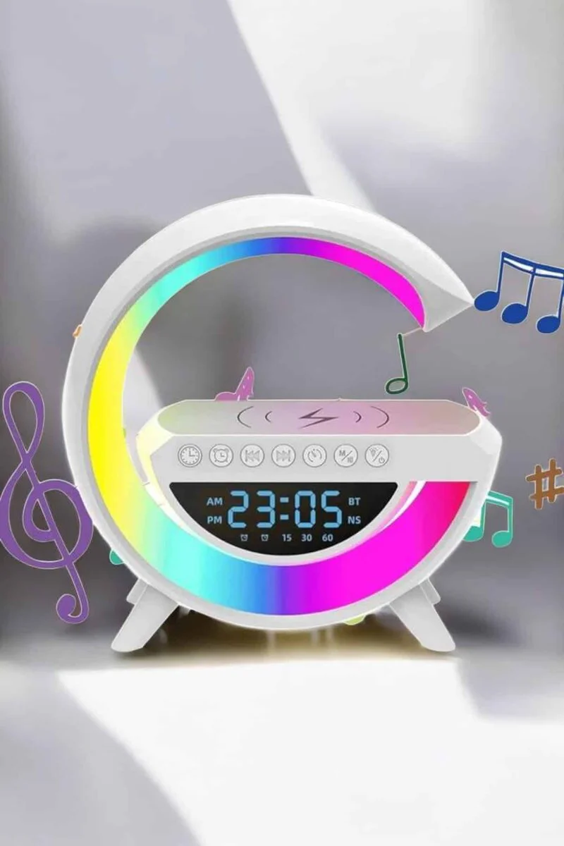 Android Uyumlu Akıllı Bluetooth Hoparlör Kablosuz Şarj Standı - Kablosuz Şarj ve RGB Gece Lambası
