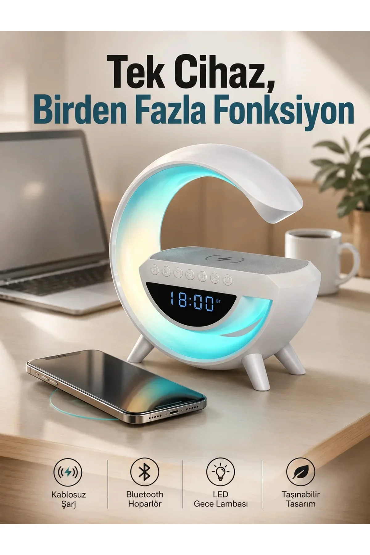Android Uyumlu Akıllı Bluetooth Hoparlör Kablosuz Şarj Cihazı Standı