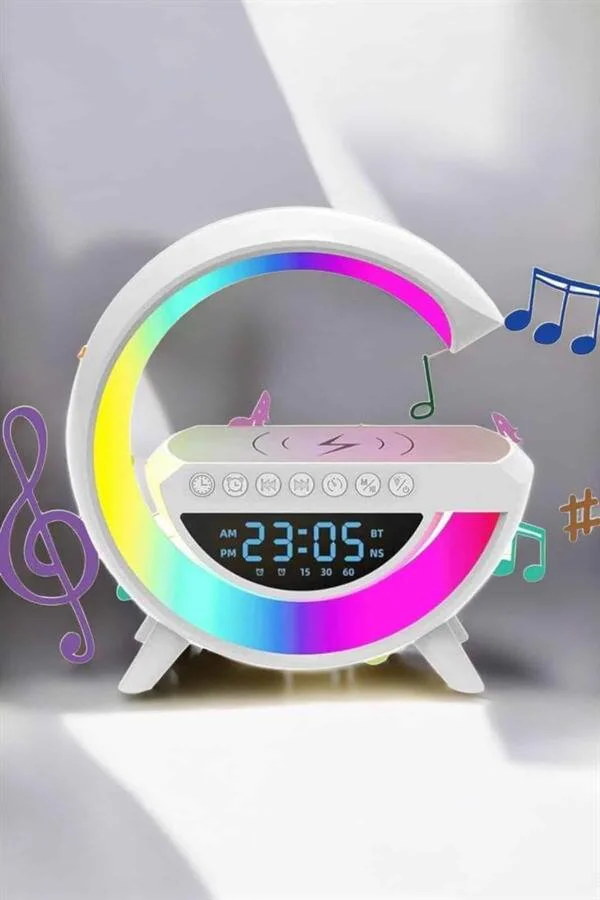 Android Uyumlu Akıllı Bluetooth Hoparlör Kablosuz Şarj Standı - Kablosuz Şarj ve LED Gece Lambası