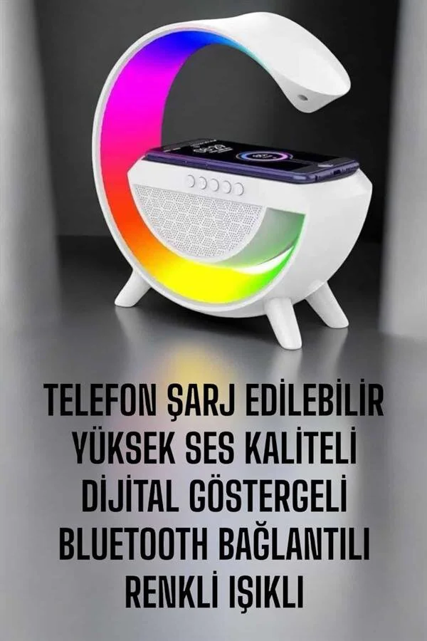 Android Uyumlu Akıllı Bluetooth Hoparlör Kablosuz Şarj Standı - Kablosuz Şarj ve LED Gece Lambası