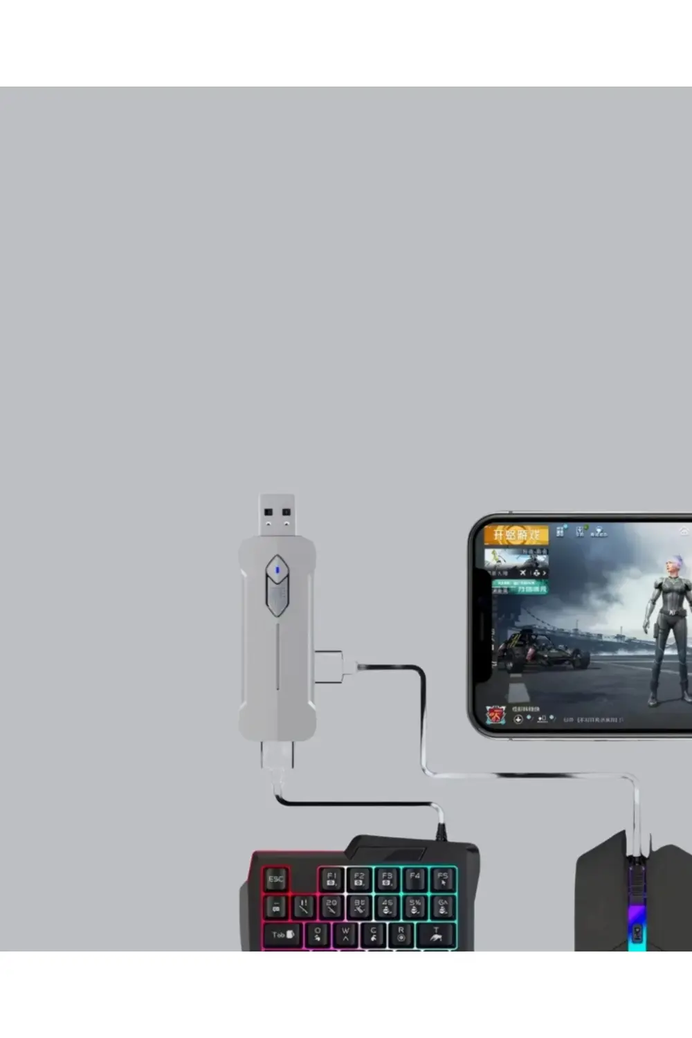 Android Uyumlu Mobil Oyun Kiti 5in1 Klavye Mouse Dönüştürücü Geci