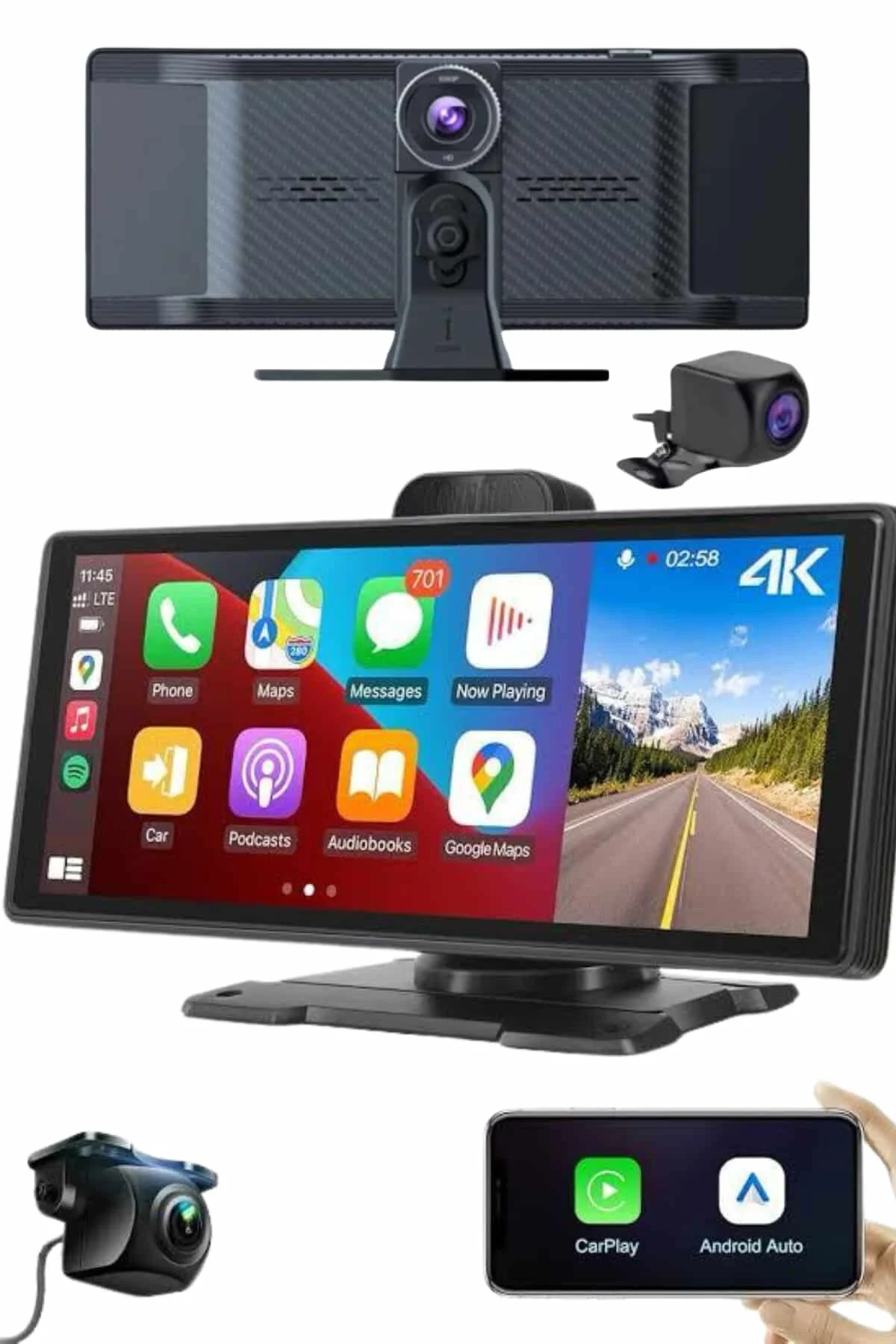 Android ve İOS Uyumlu Ön Arka Çift Kameralı Araç Ekranı Dokunmatik CarPlay - Görsel 2