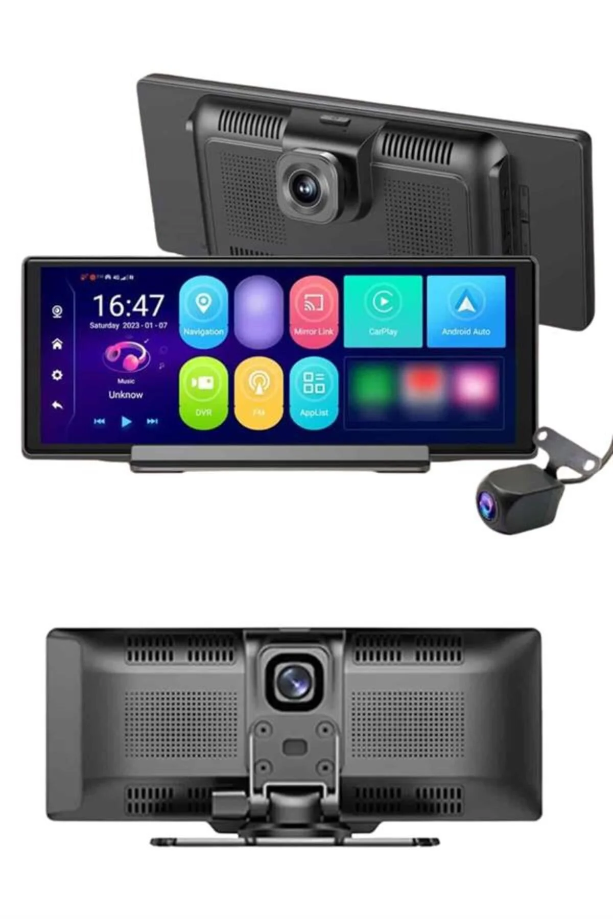Android ve İOS Uyumlu Ön Arka Çift Kameralı Araç Ekranı Dokunmatik CarPlay - Görsel 3