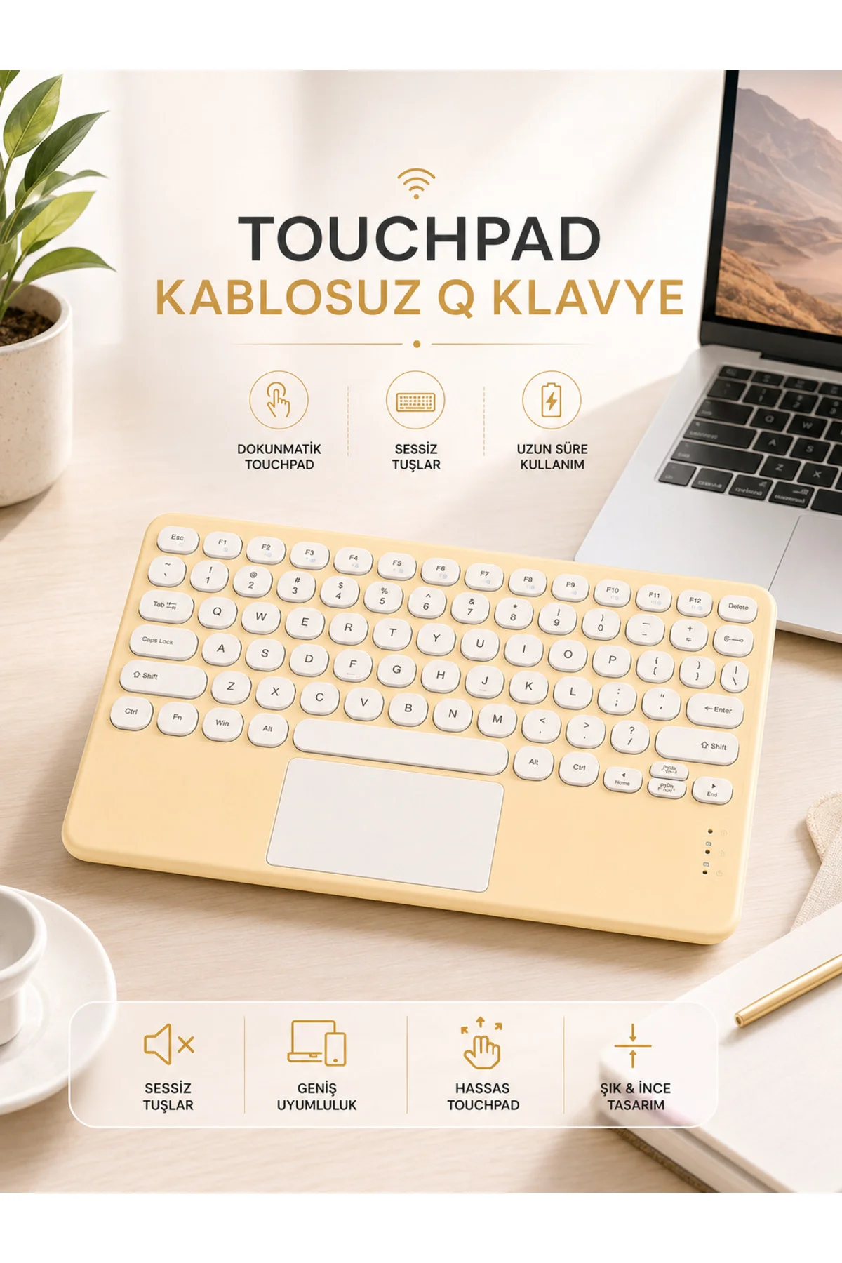 Android ve İOS Uyumlu Bluetooth Klavye Touchpad Slim Kablosuz Wifi Q Klavye Android ve İOS Uyumlu Bluetooth Klavye Touchpad Slim Kablosuz Wifi Q Klavye