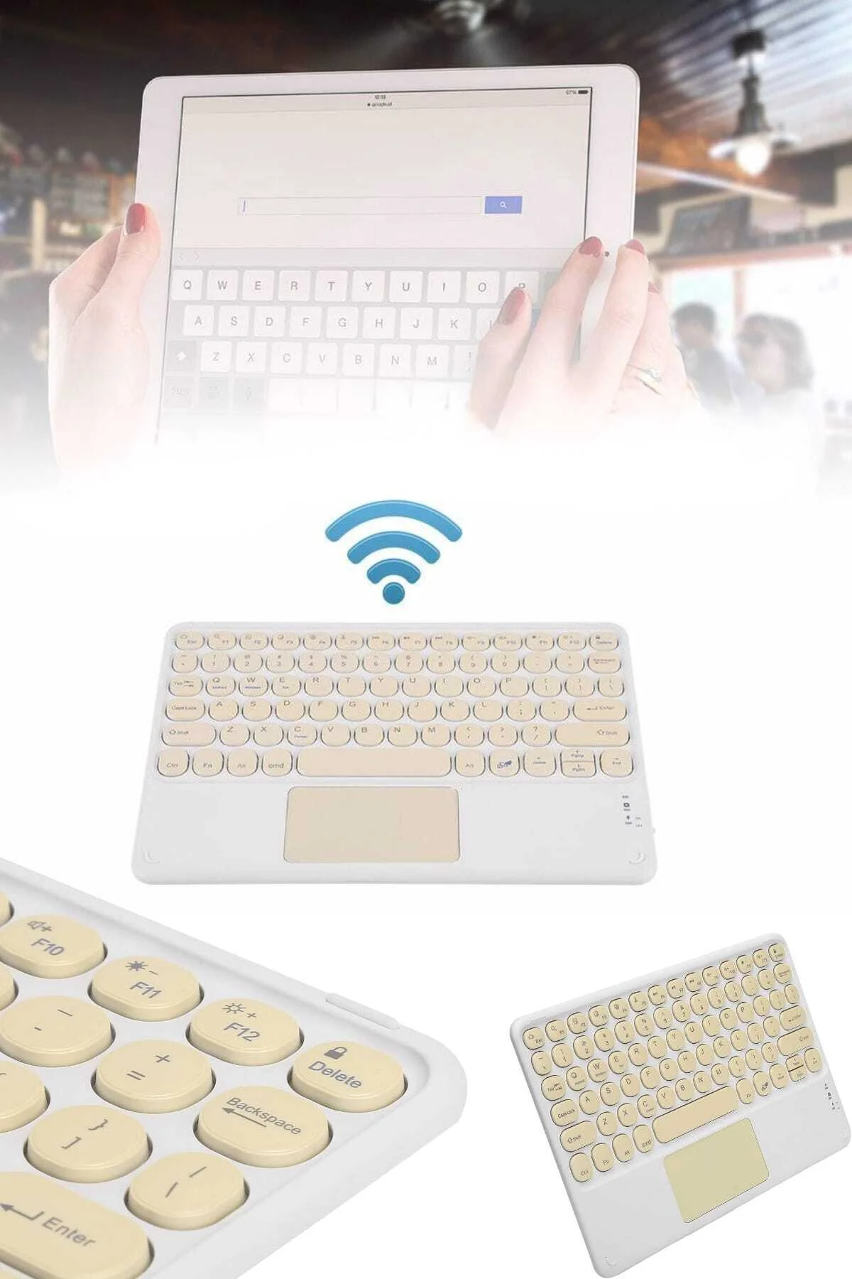 Android ve İOS Uyumlu Bluetooth Klavye Touchpad Slim Kablosuz Wifi Q Klavye Android ve İOS Uyumlu Bluetooth Klavye Touchpad Slim Kablosuz Wifi Q Klavye - Görsel 5