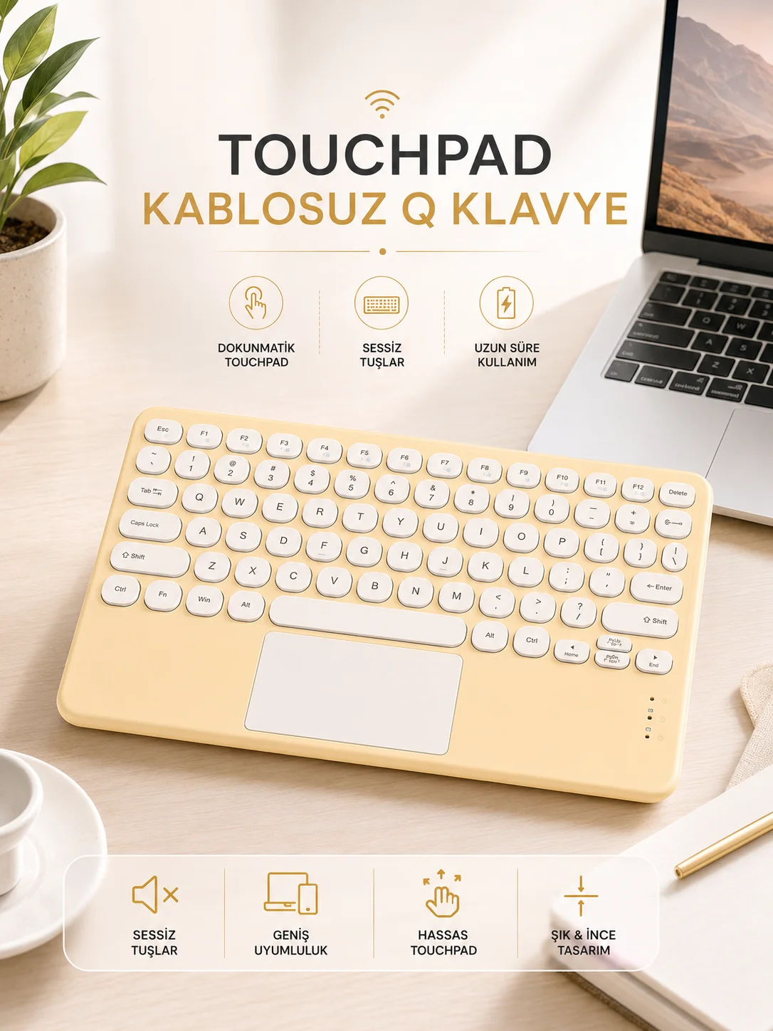 Android ve İOS Uyumlu Bluetooth Klavye Touchpad Slim Kablosuz Wifi Q Klavye Fiyatı, Yorumları ve Özellikleri