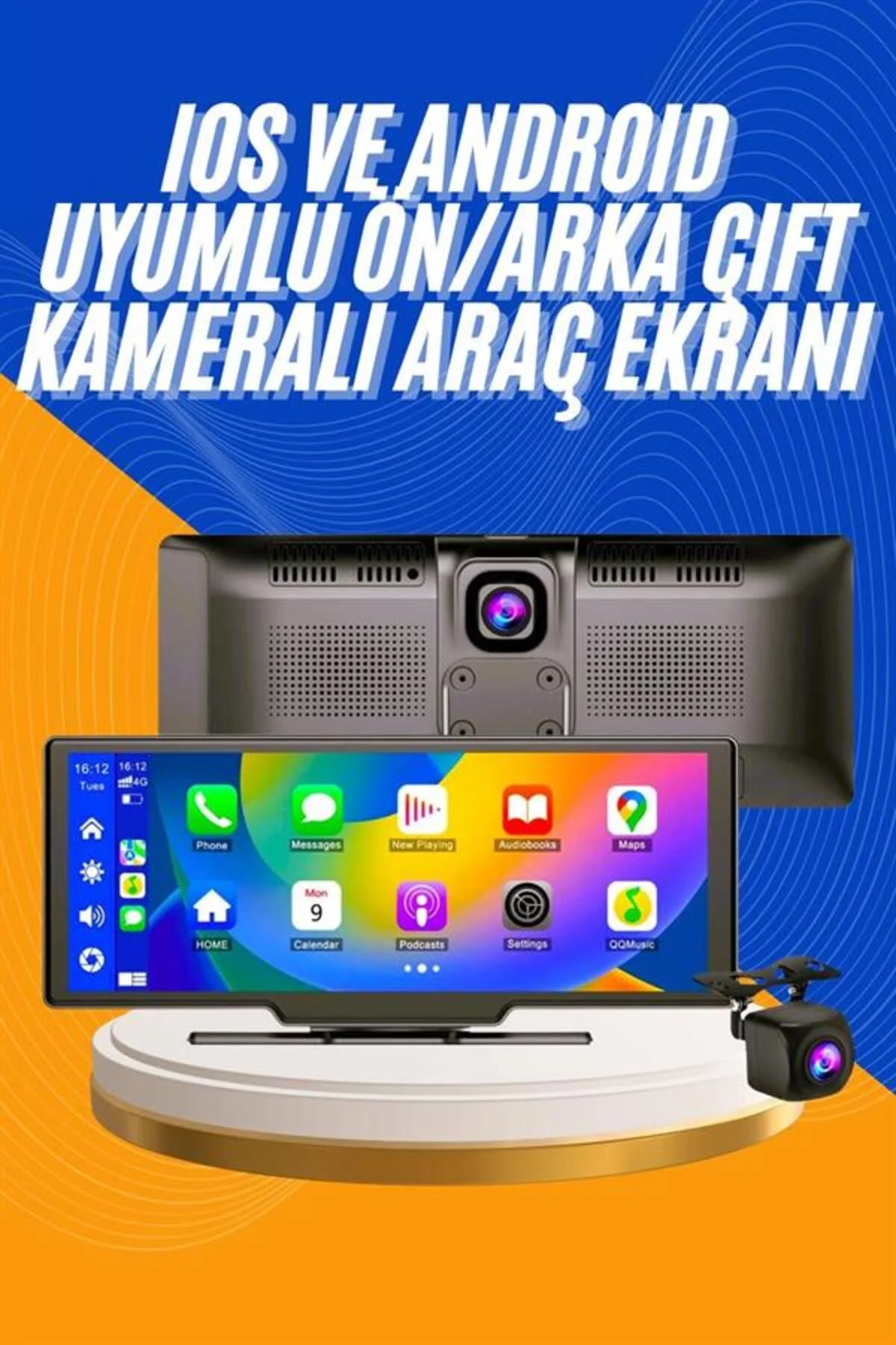 Android ve İOS Uyumlu Ön Arka Çift Kameralı Araç Ekranı Dokunmatik CarPlay - Görsel 2