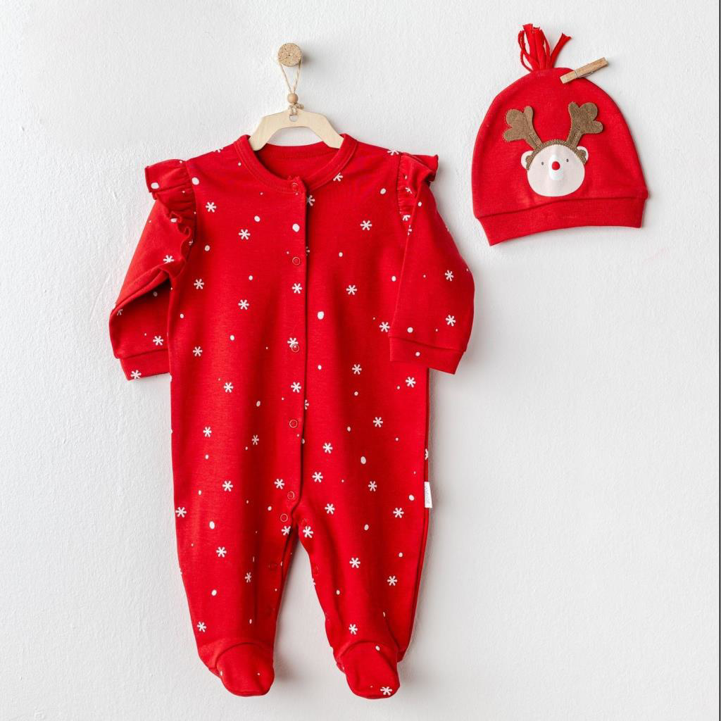 Just Cheap Store Andywawa Ac25328 Happy Newyear Kadife Bebek Tulum Takim Red