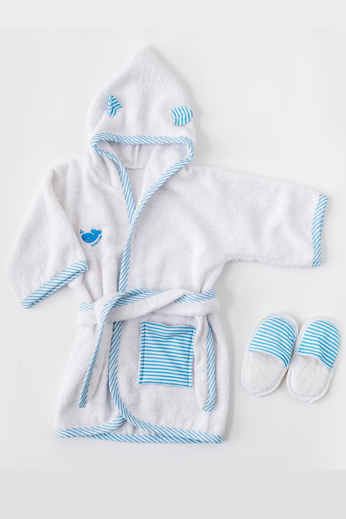 Andywawa  Baby Home Erkek Bebek Mavi Bornoz Takimi Ac21827rprep