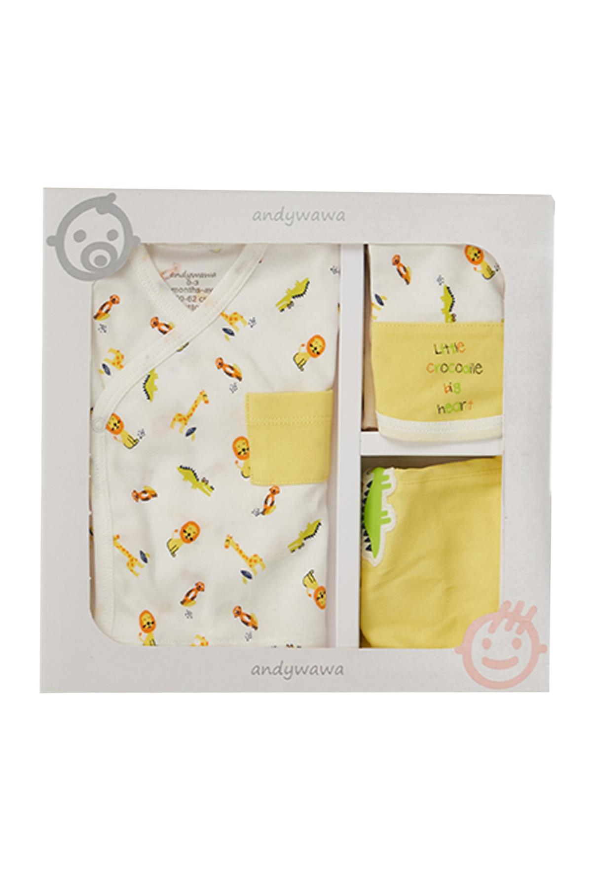Andywawa  Erkek Bebek Hayvan Motifli 0-3 Ay Hastane Çıkış Seti Ac2
