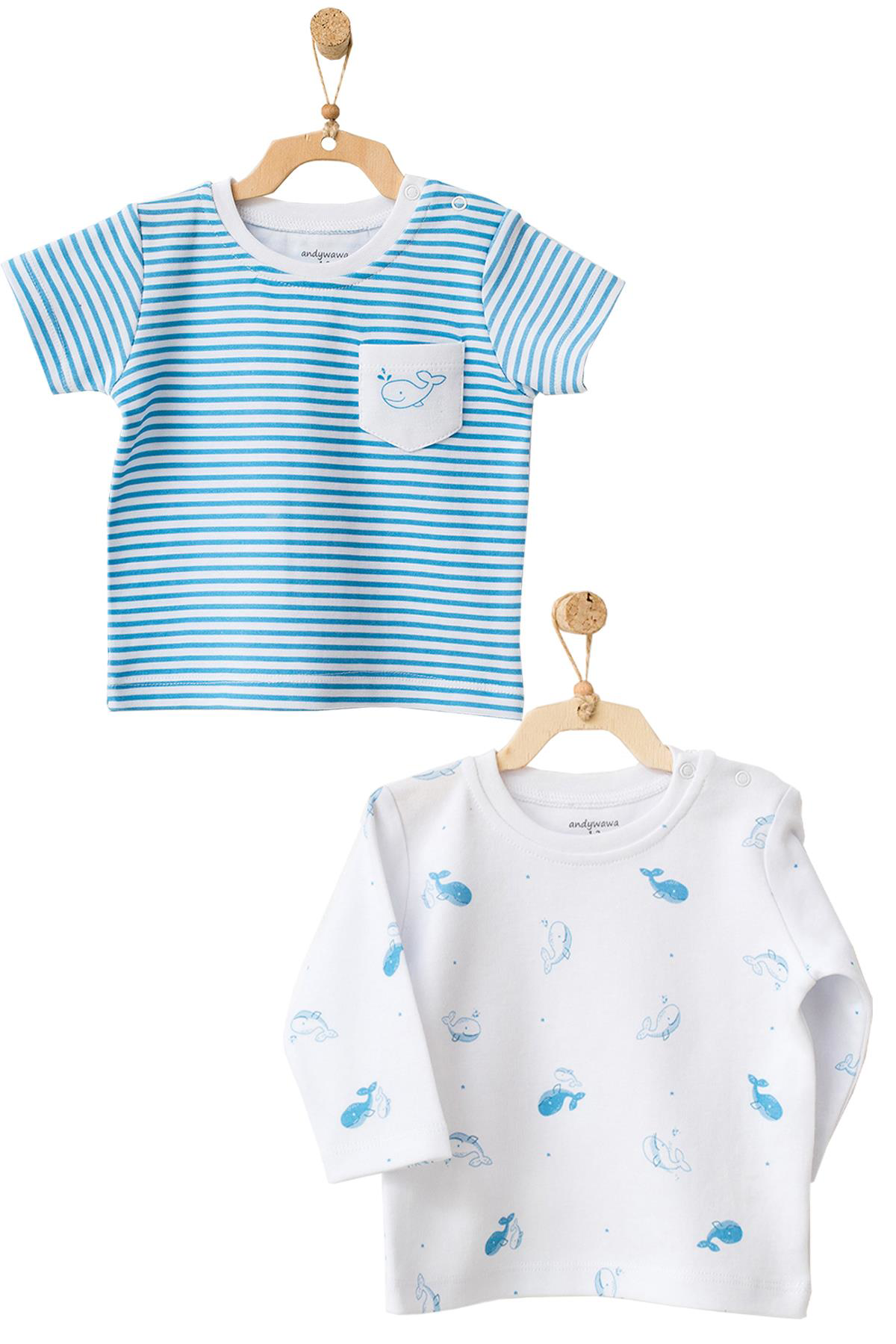 Andywawa Erkek Bebek Balina Motifli 2Li Tişört Takımı Ac21561r Andywawa Erkek Bebek Balina Motifli 2Li Tişört Takımı Ac21561r
