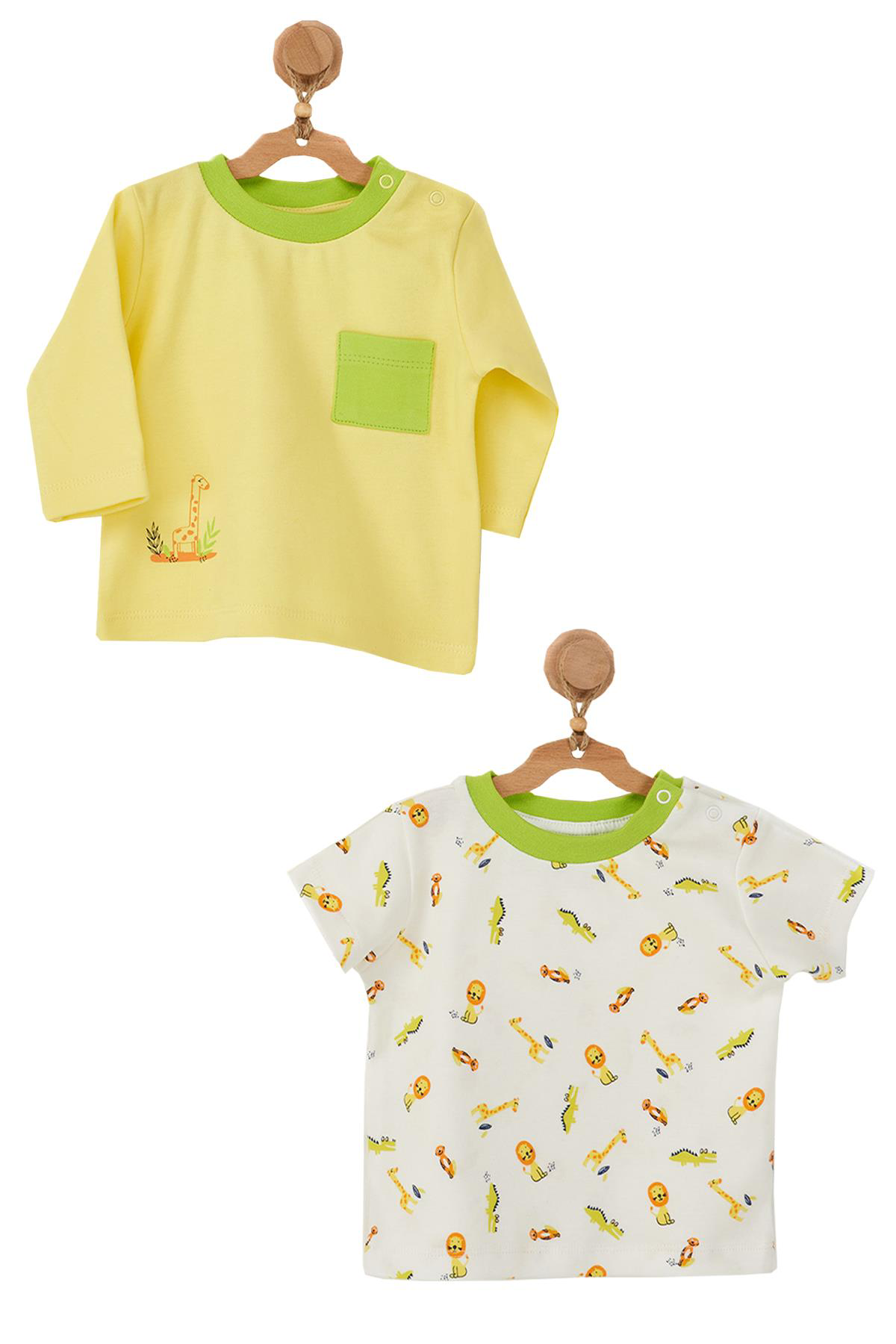 Andywawa Erkek Bebek Hayvan Motifli 2Li Tişört Takımı Ac22537 Andywawa Erkek Bebek Hayvan Motifli 2Li Tişört Takımı Ac22537