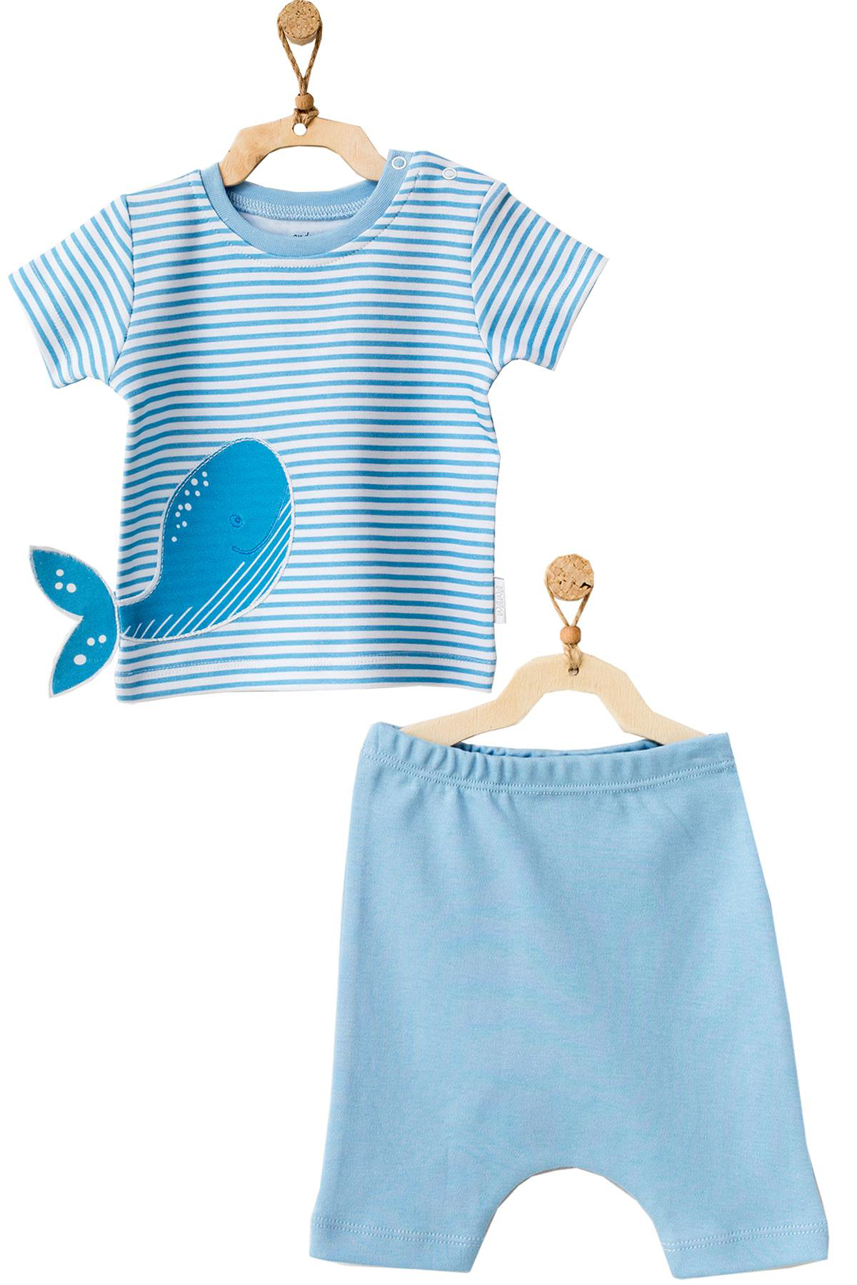 Andywawa  Erkek Bebek Balina Motifli Mavi Alt Üst Takım Ac21564r