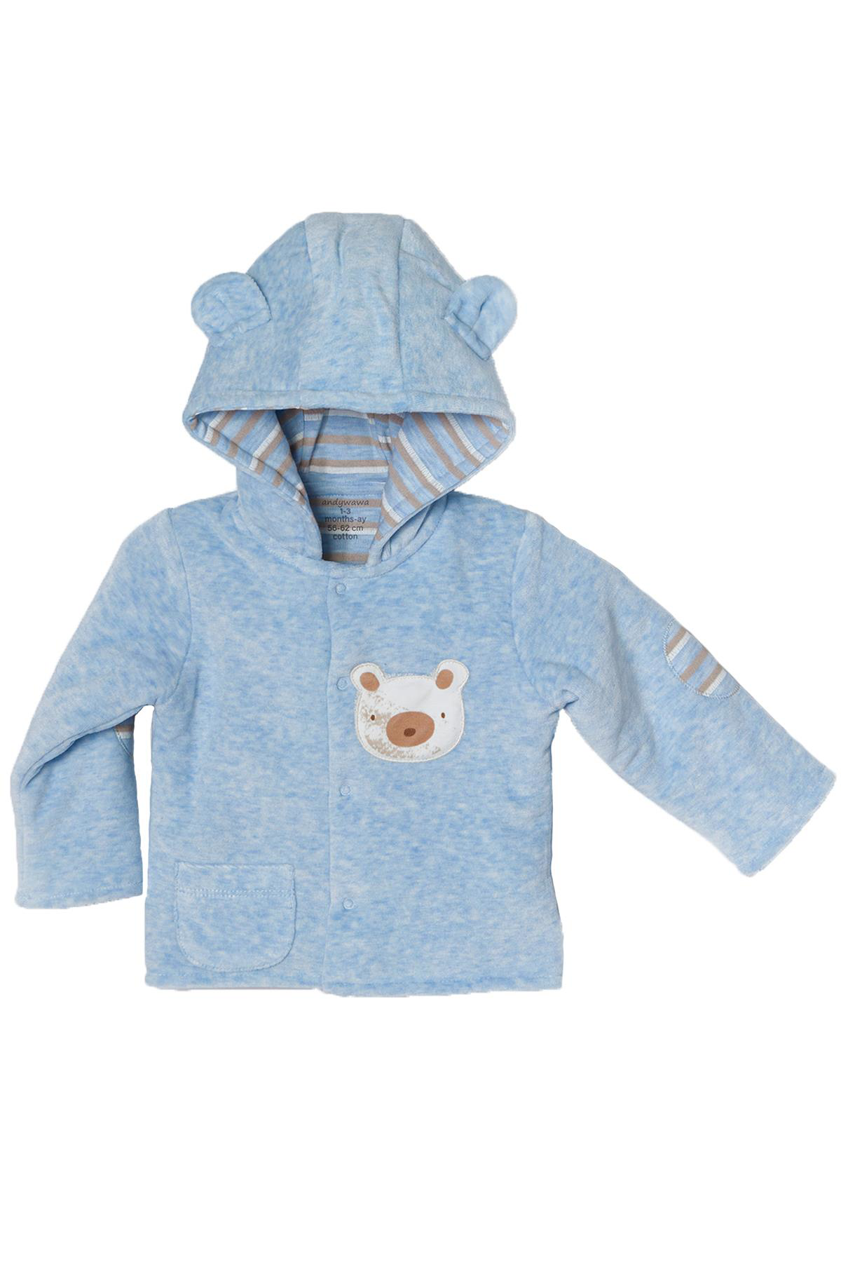 Andywawa  Erkek Bebek Ayıcık Desenli Mavi Kadife Mont Ac22325