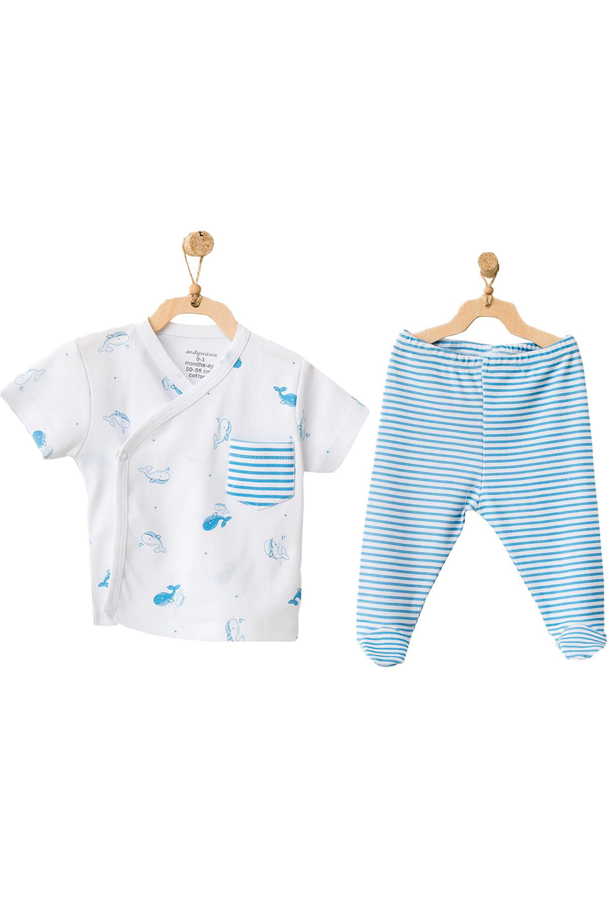 Andywawa  Erkek Bebek Balina Motifli Zıbın Takımı Ac21556r