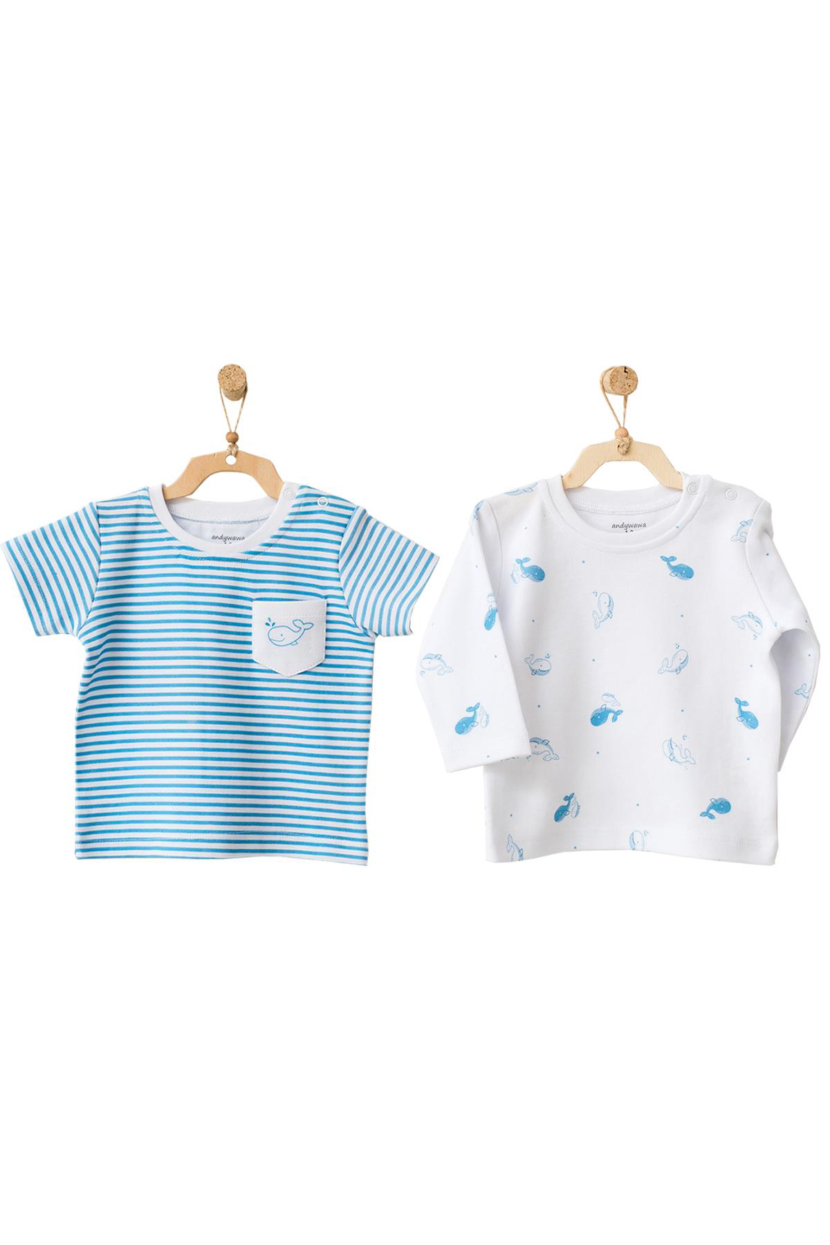 Andywawa Erkek Bebek Balina Motifli 2Li Tişört Takımı Ac21561r Andywawa Erkek Bebek Balina Motifli 2Li Tişört Takımı Ac21561r