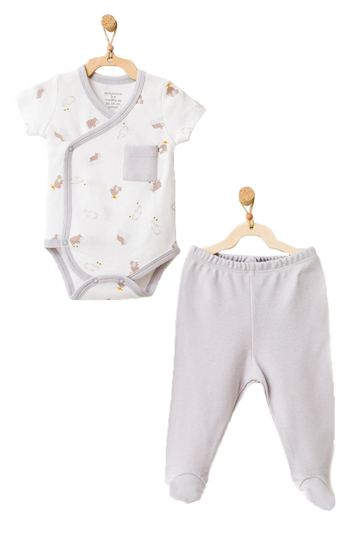 Andywawa  Hippo Bebek Takim Su Aygiri Desenli Ekru 2'Li Set Ac2177