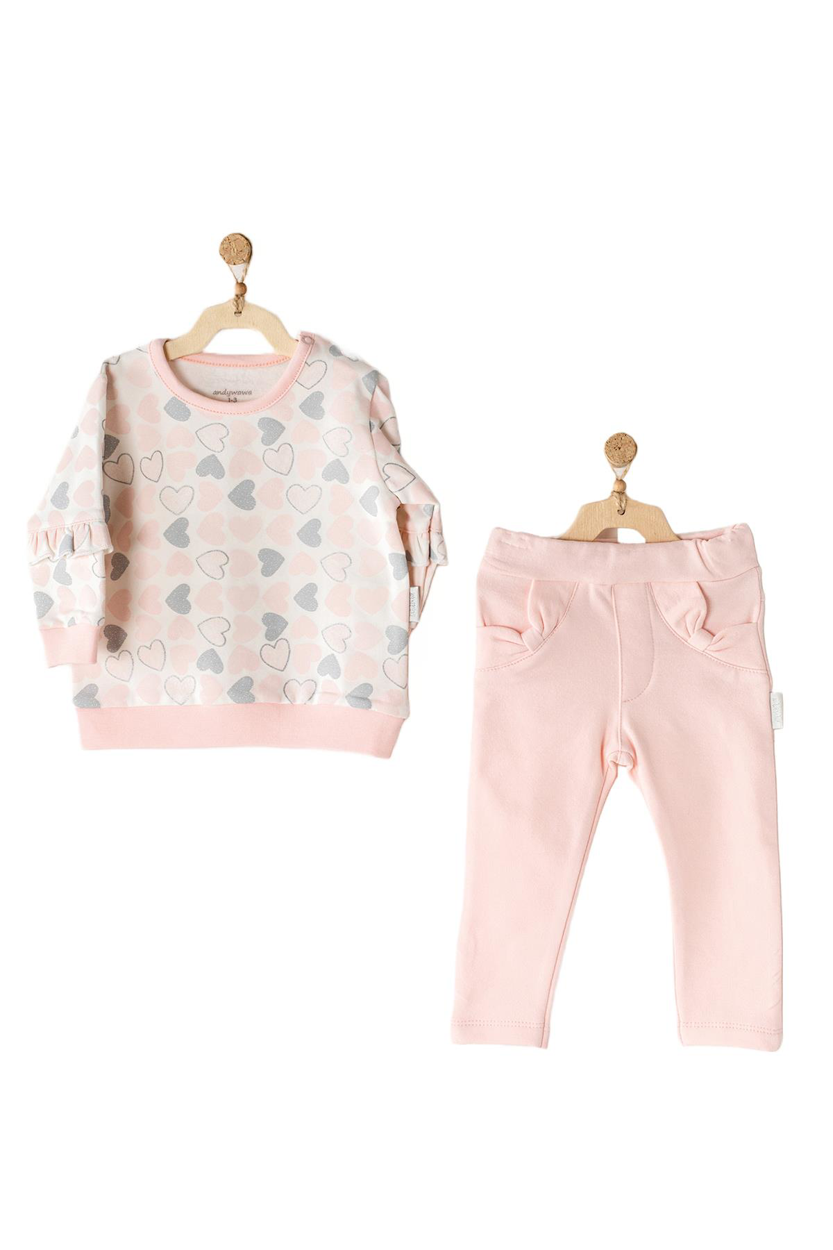 Andywawa  Kiz Bebek Kalp Temali Pembe Alt Üst Bebek Takim Ac23250