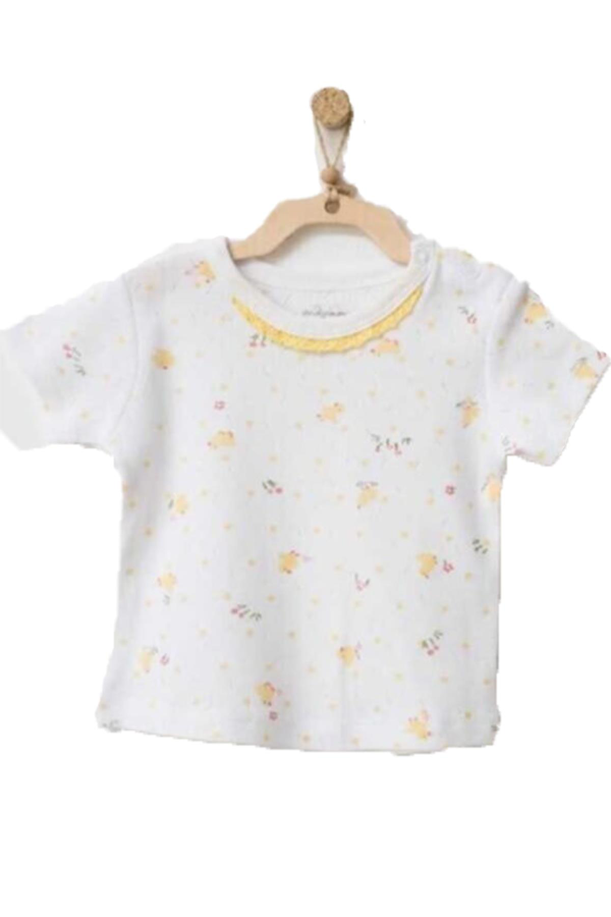 Andywawa  Kız Bebek Civciv Desenli Beyaz Tshirt  Ac21577